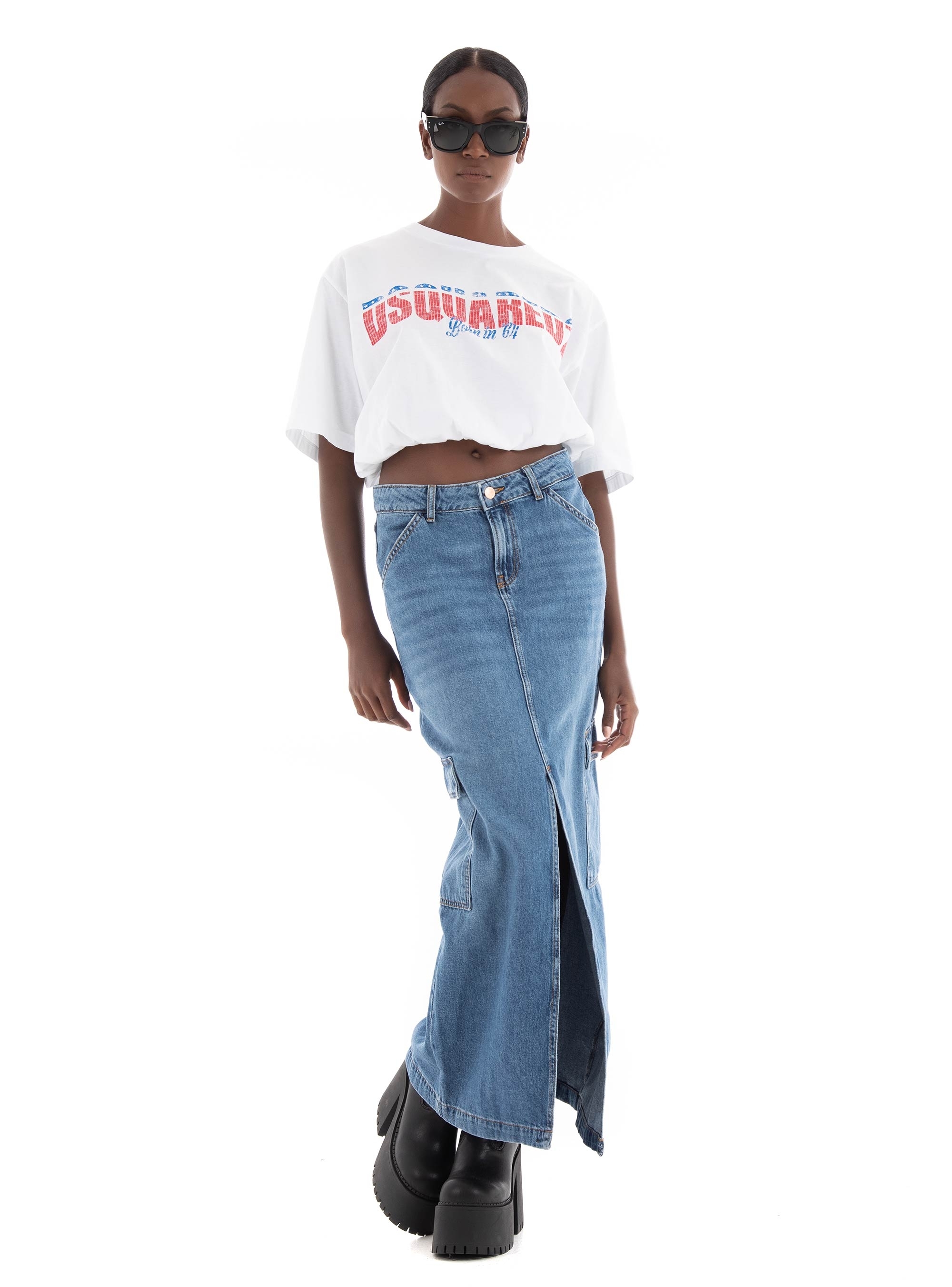Only Lorel Mid Waist Maxi Cargo Denim Skirt  - Medium Aged Denim