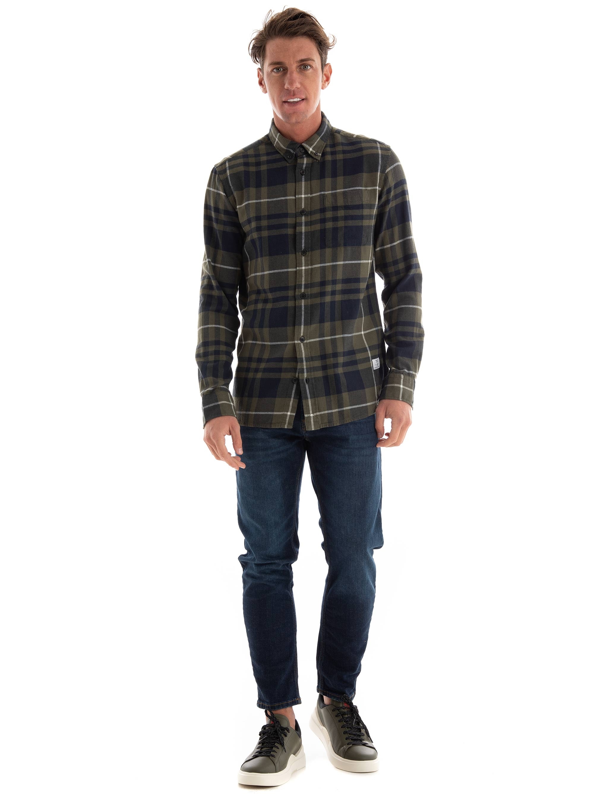 Jack & Jones Premium Brook Check Twill Shirt - Dark Olive Green