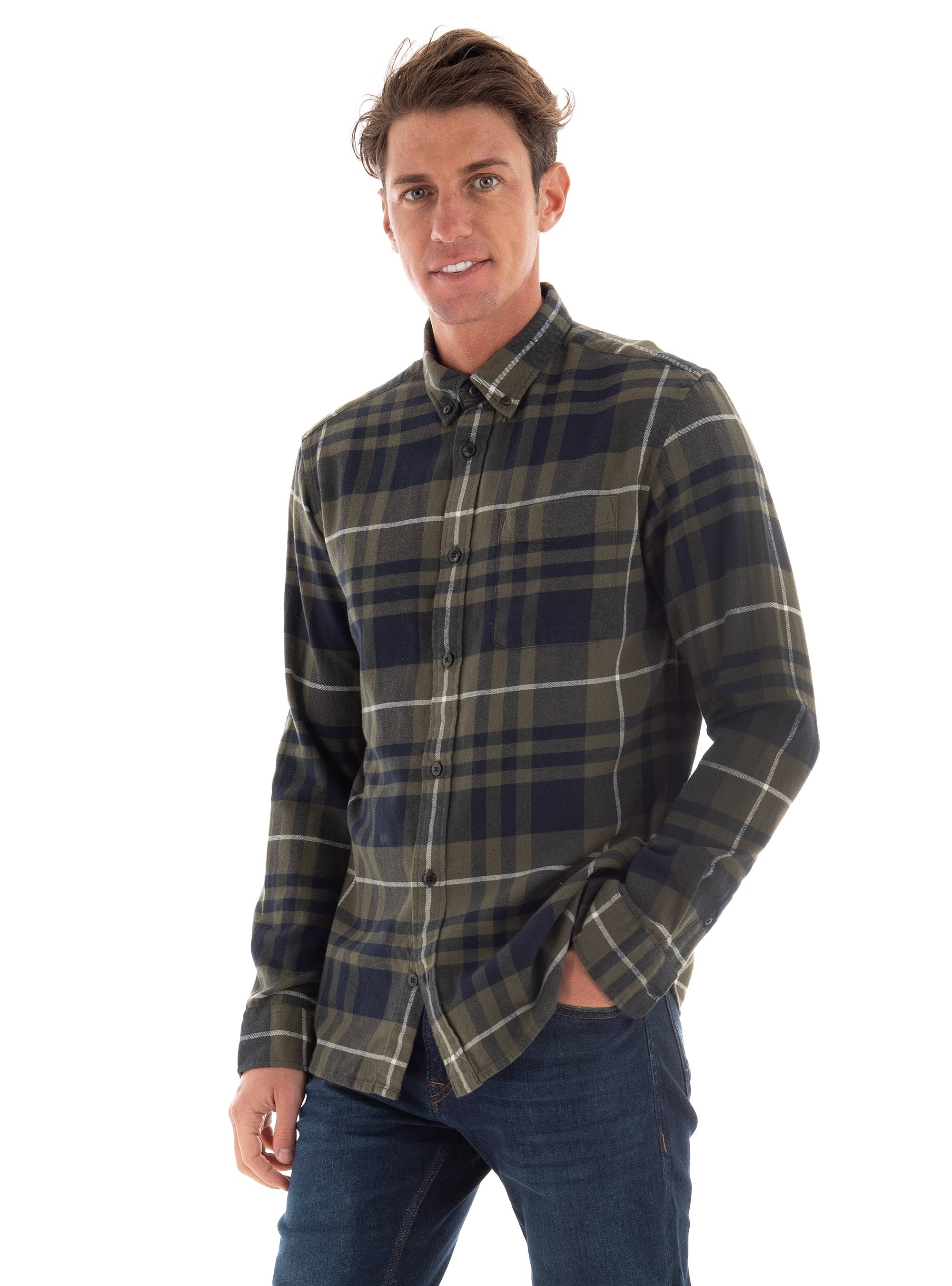 Jack & Jones Premium Brook Check Twill Shirt - Dark Olive Green