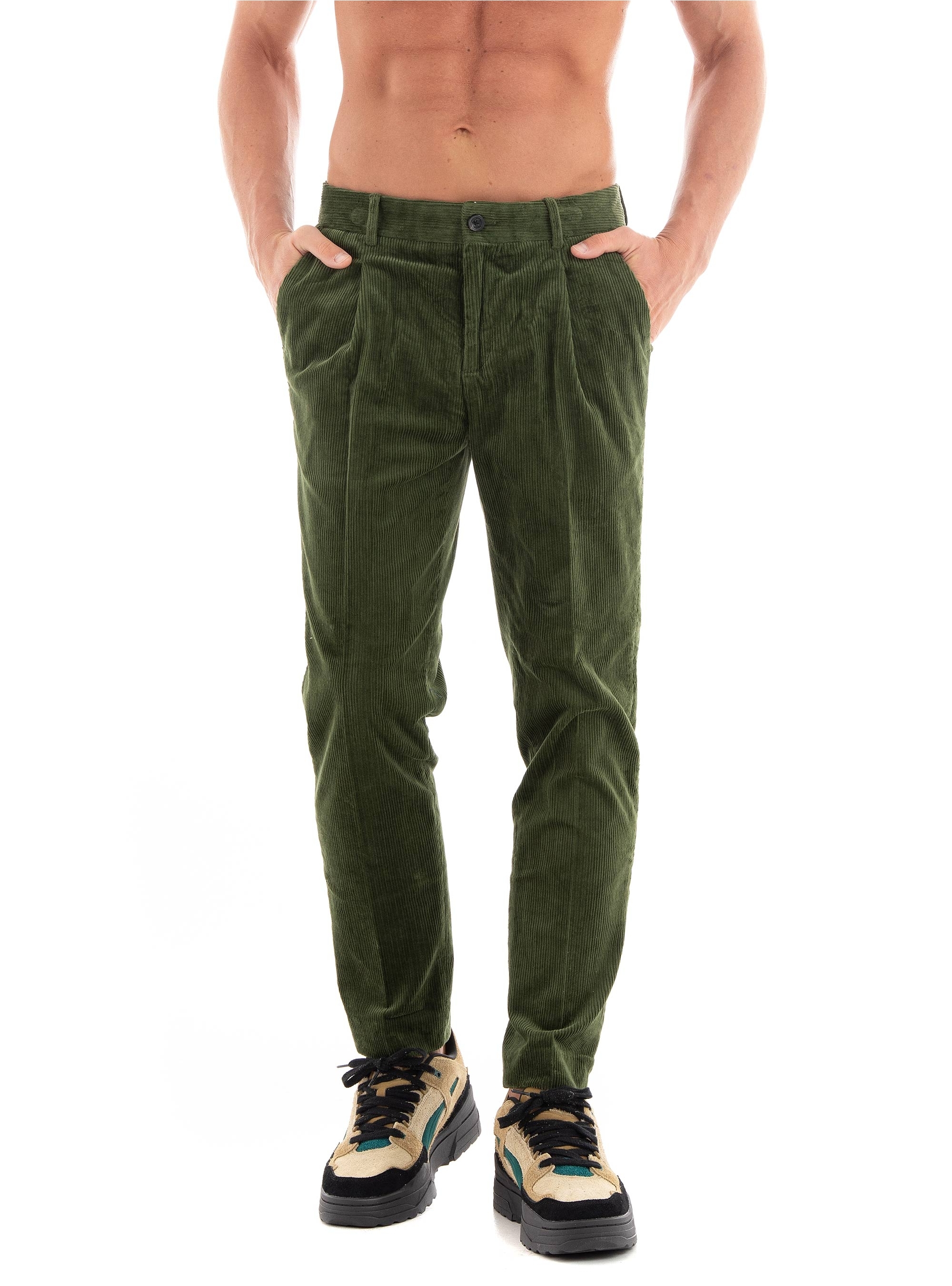 Scotch & Soda Blake Corduroy Pleated Chino Pants - Dark Olive Green