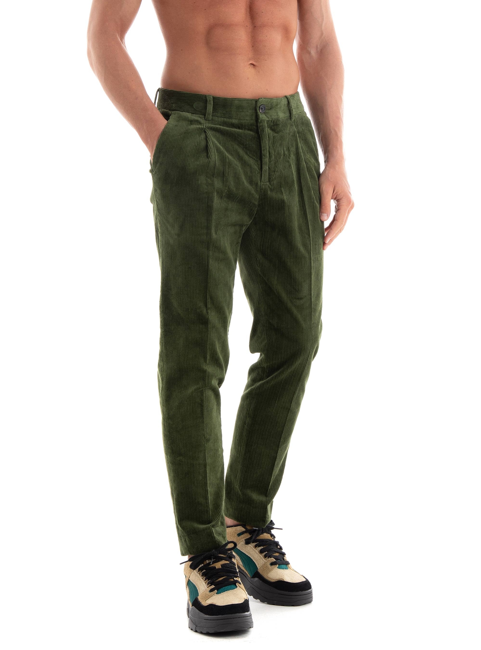 Scotch & Soda Blake Corduroy Pleated Chino Pants - Dark Olive Green