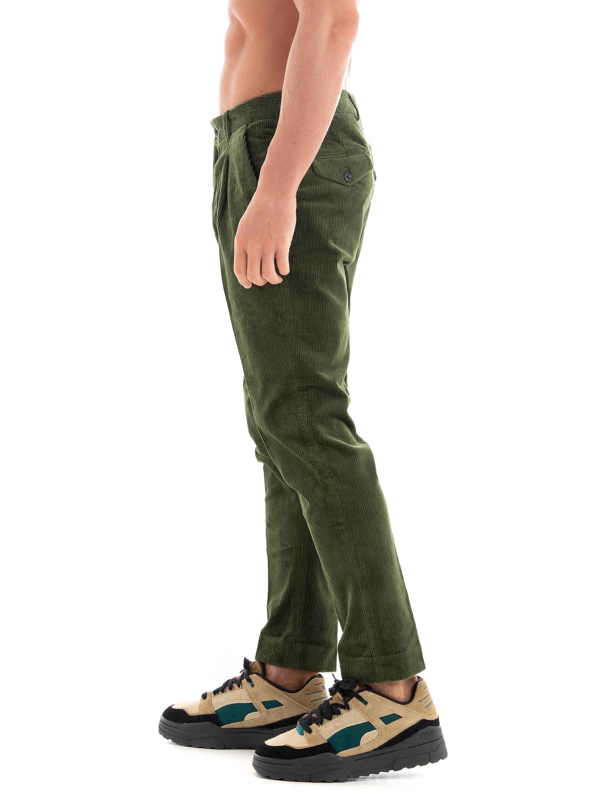 Scotch & Soda Blake Corduroy Pleated Chino Pants - Dark Olive Green
