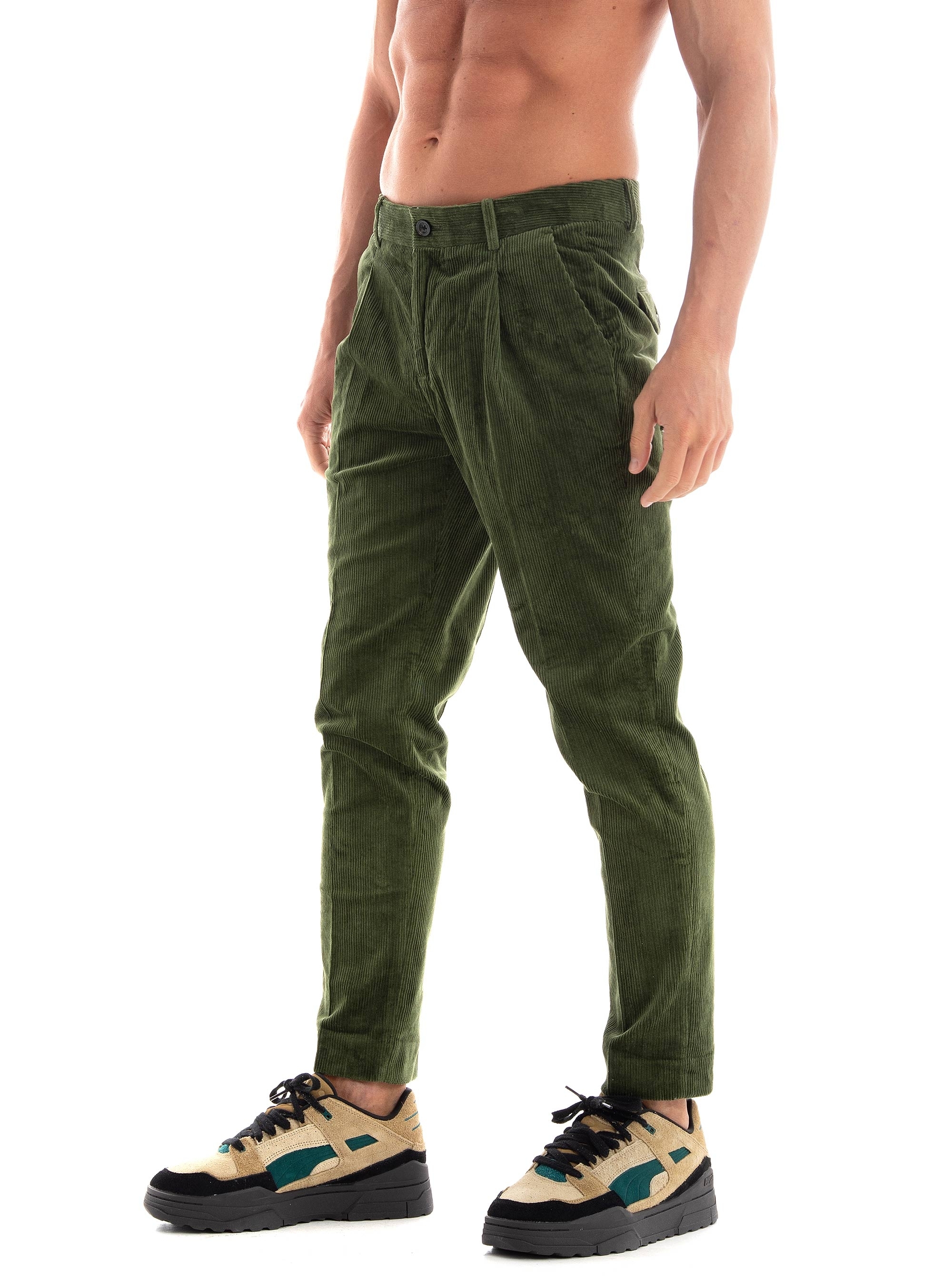 Scotch & Soda Blake Corduroy Pleated Chino Pants - Dark Olive Green
