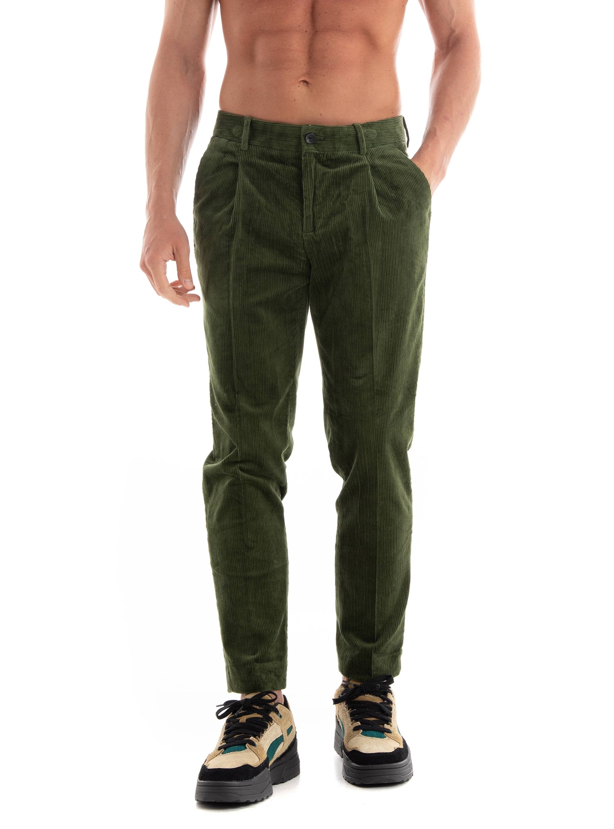 Scotch & Soda Blake Corduroy Pleated Chino Pants - Dark Olive Green