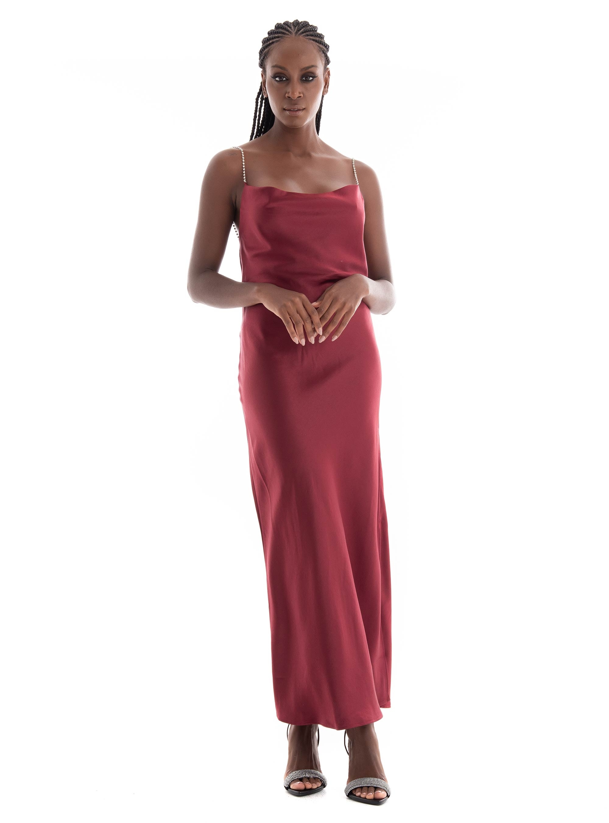 HUGO Cowl-Neck Regular-Fit Dress With Crystal Straps Kapartu-1 - Bordeaux