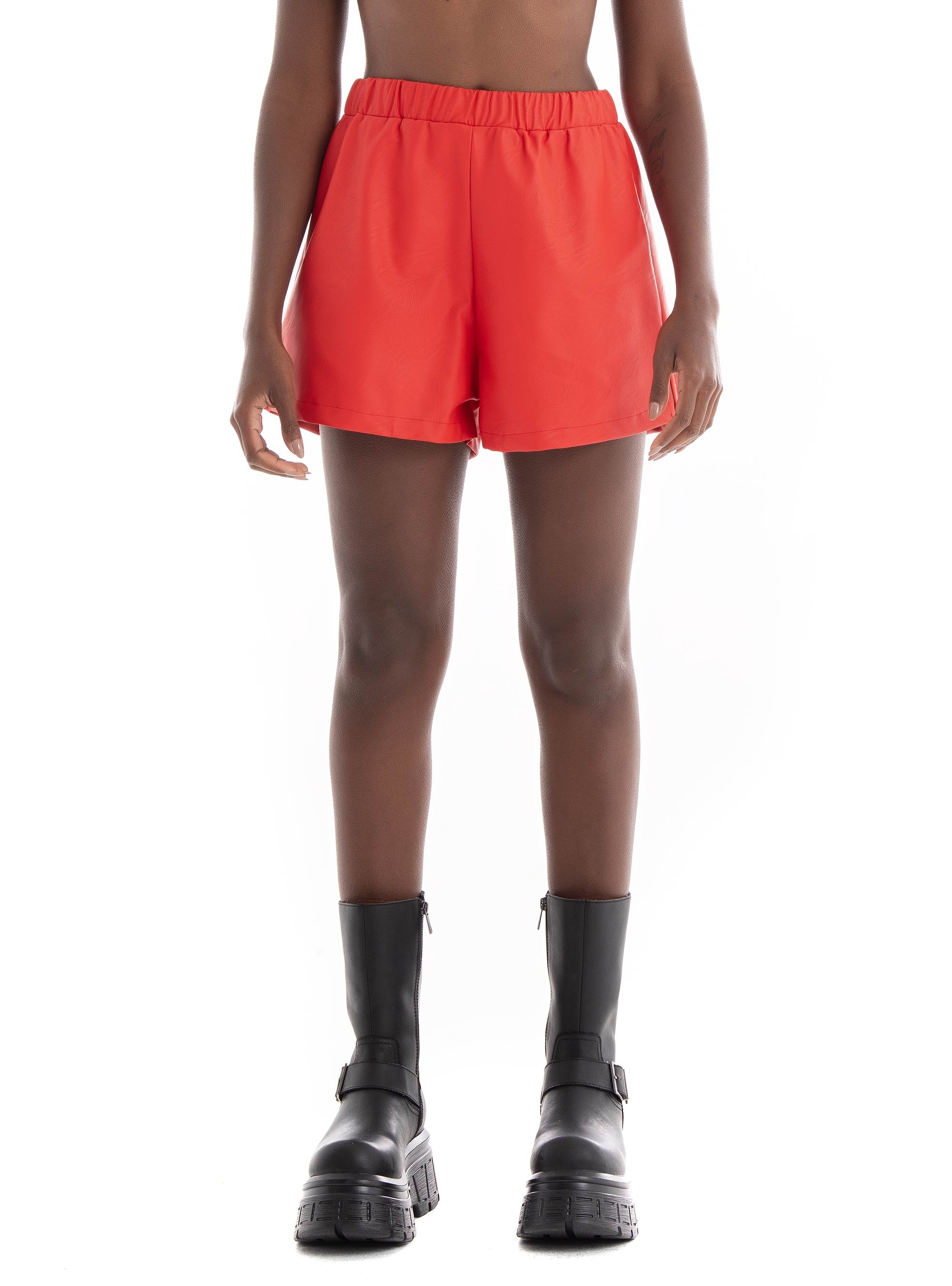 Collectiva Noir Faux Leather Zanes Shorts - Red