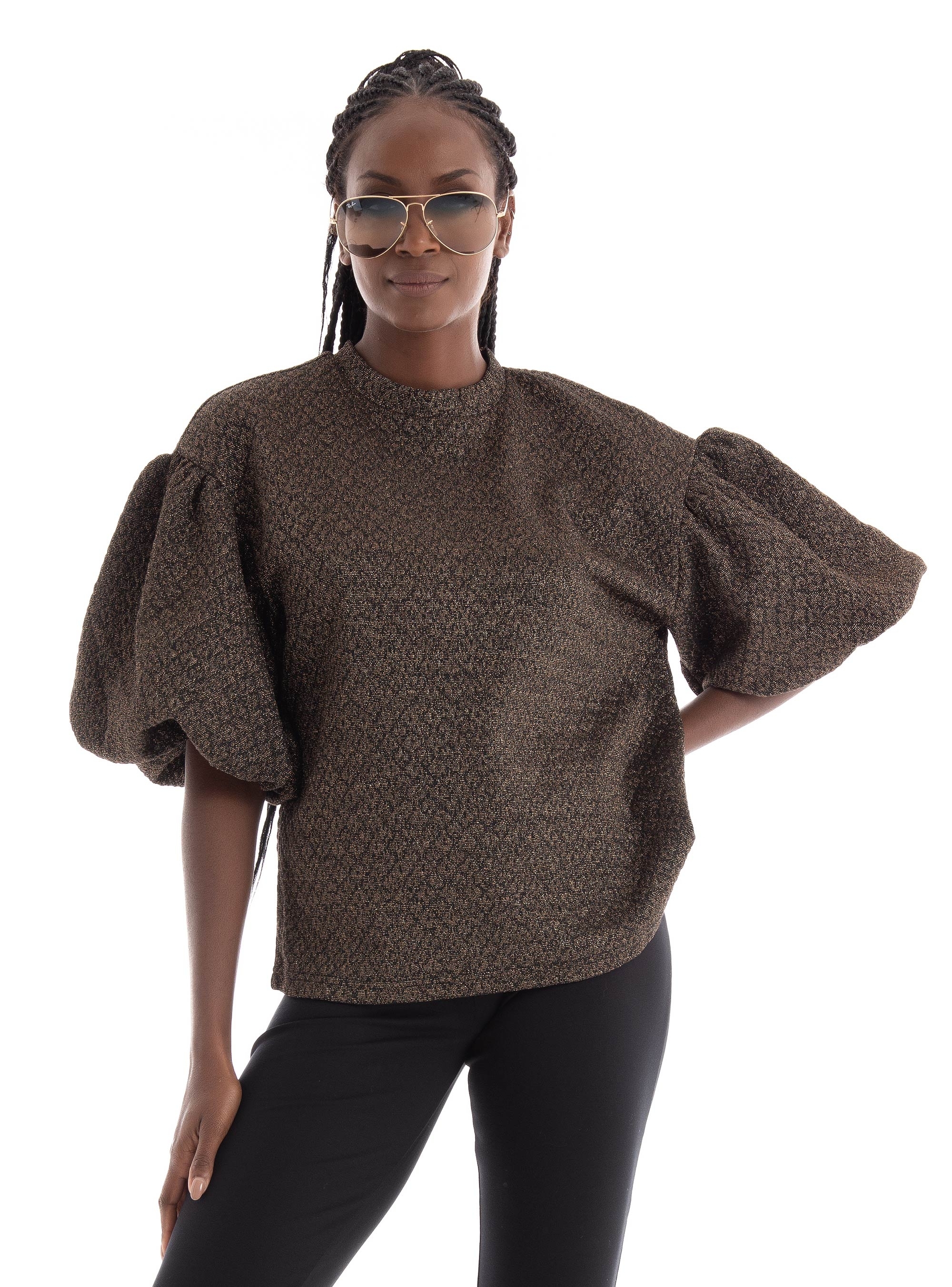 Selected Agnethe 2/4 O-Neck Jaquard Top - Dark Brown