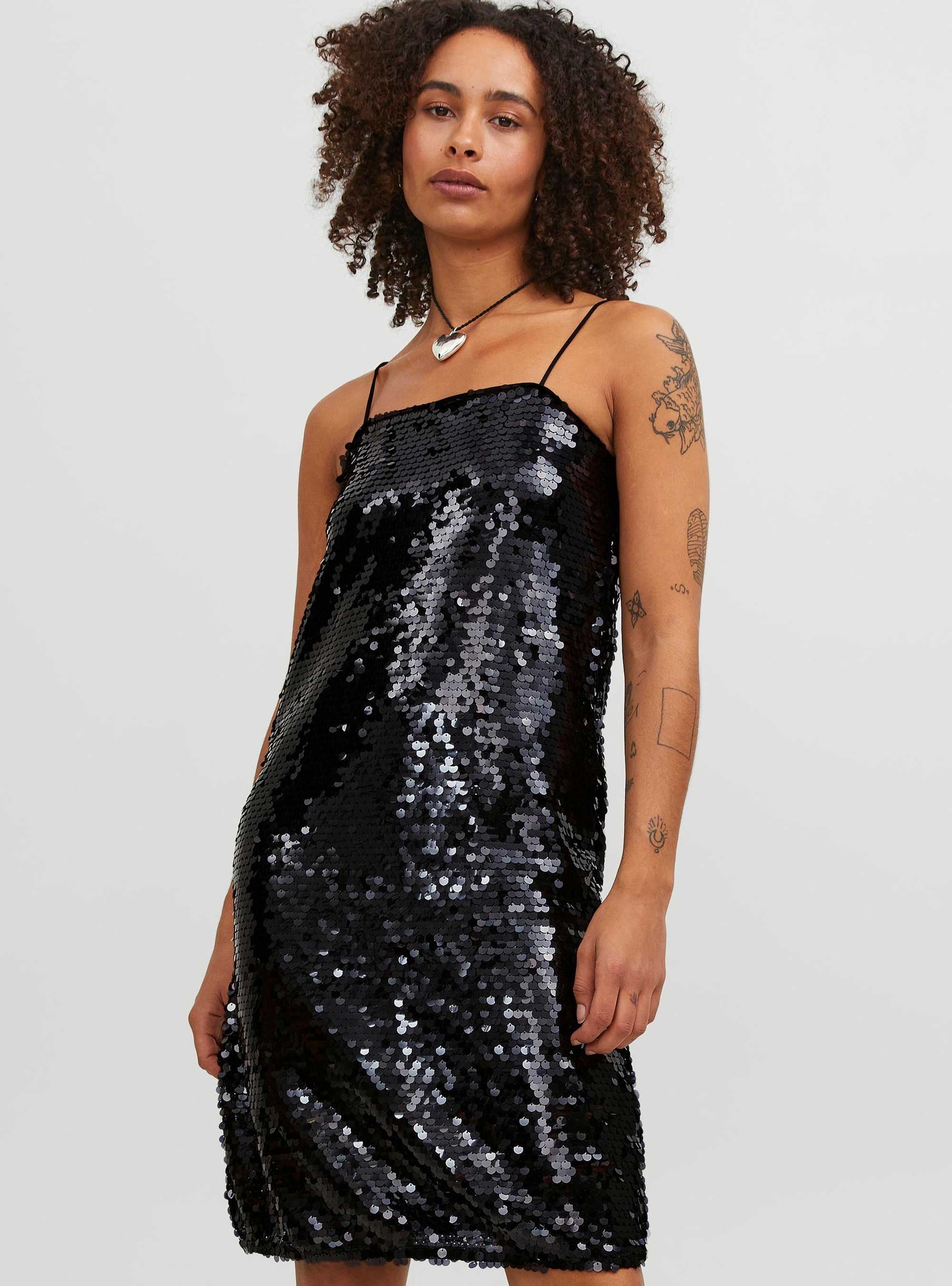 JJXX Ava Sequin Strap Short Dress - Black