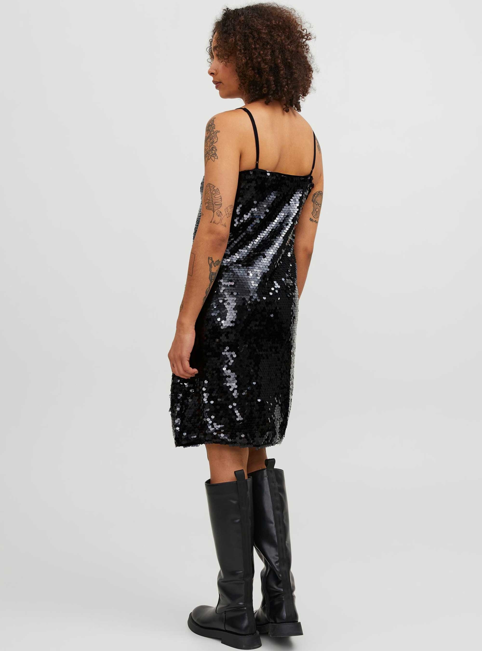 JJXX Ava Sequin Strap Short Dress - Black