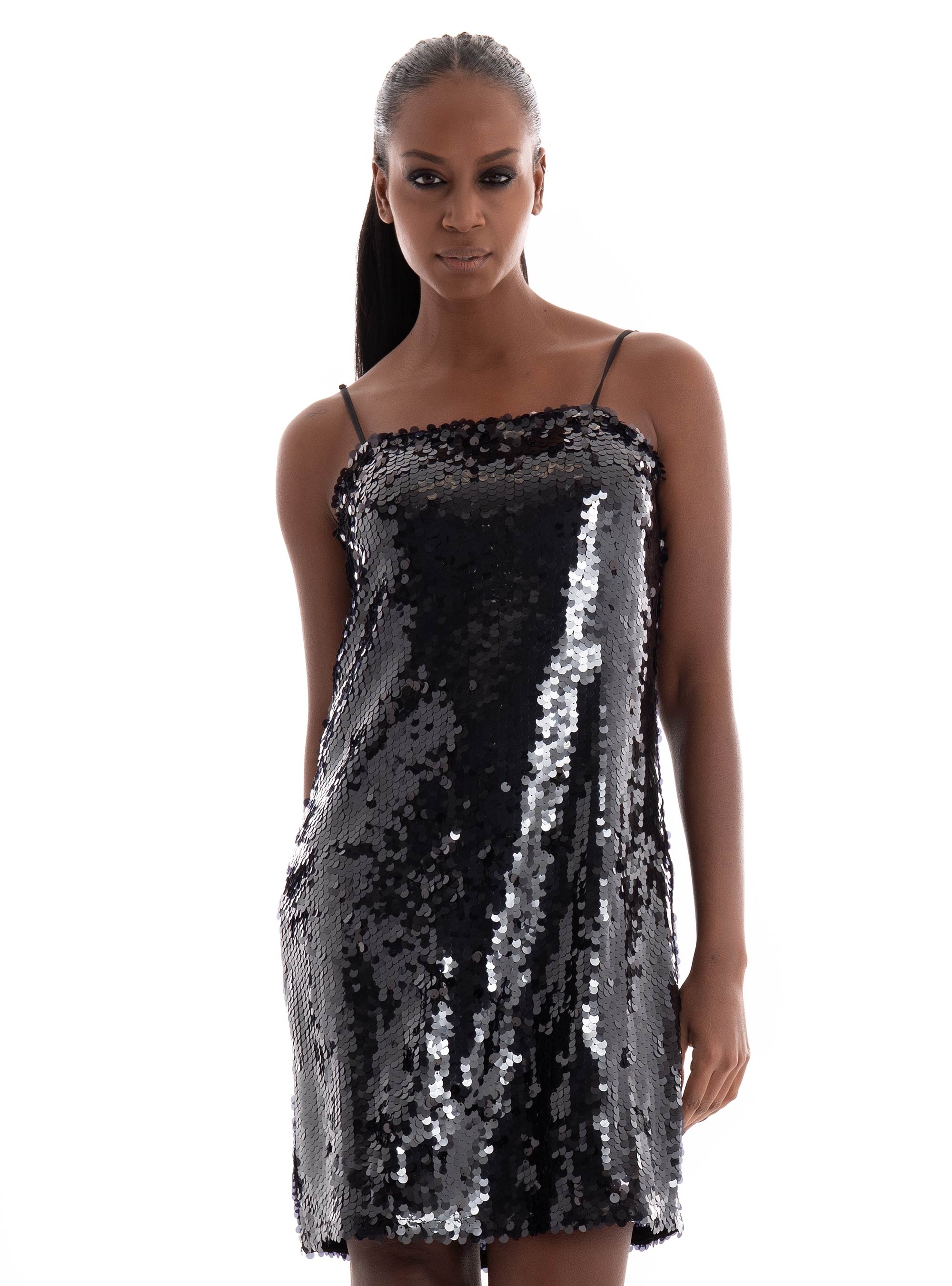 JJXX Ava Sequin Strap Short Dress - Black