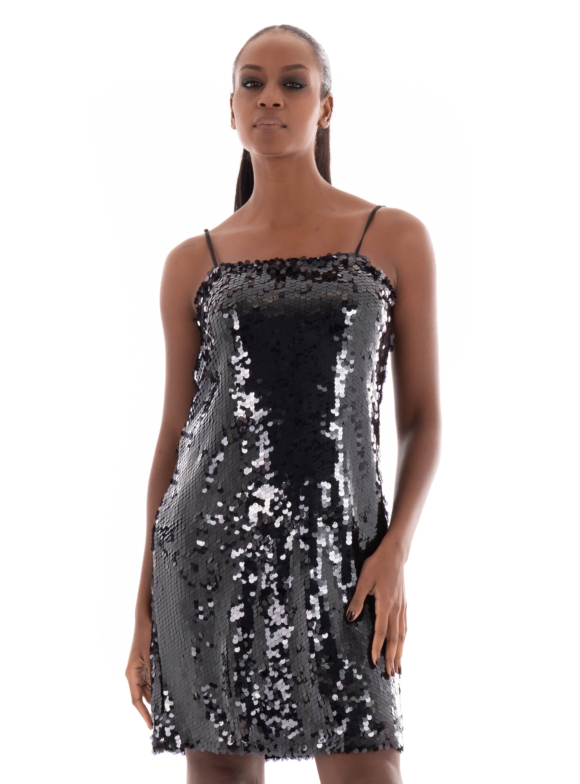 JJXX Ava Sequin Strap Short Dress - Black