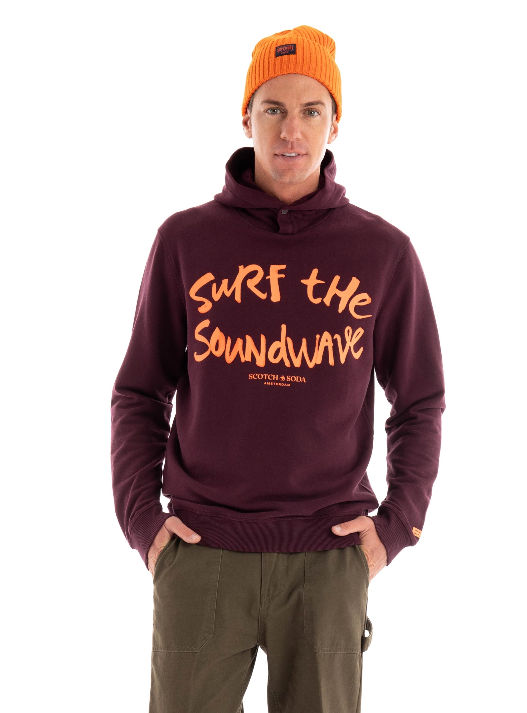 Scotch & Soda Regular Fit Surf Tthe Soundwave Hoodie - Wine