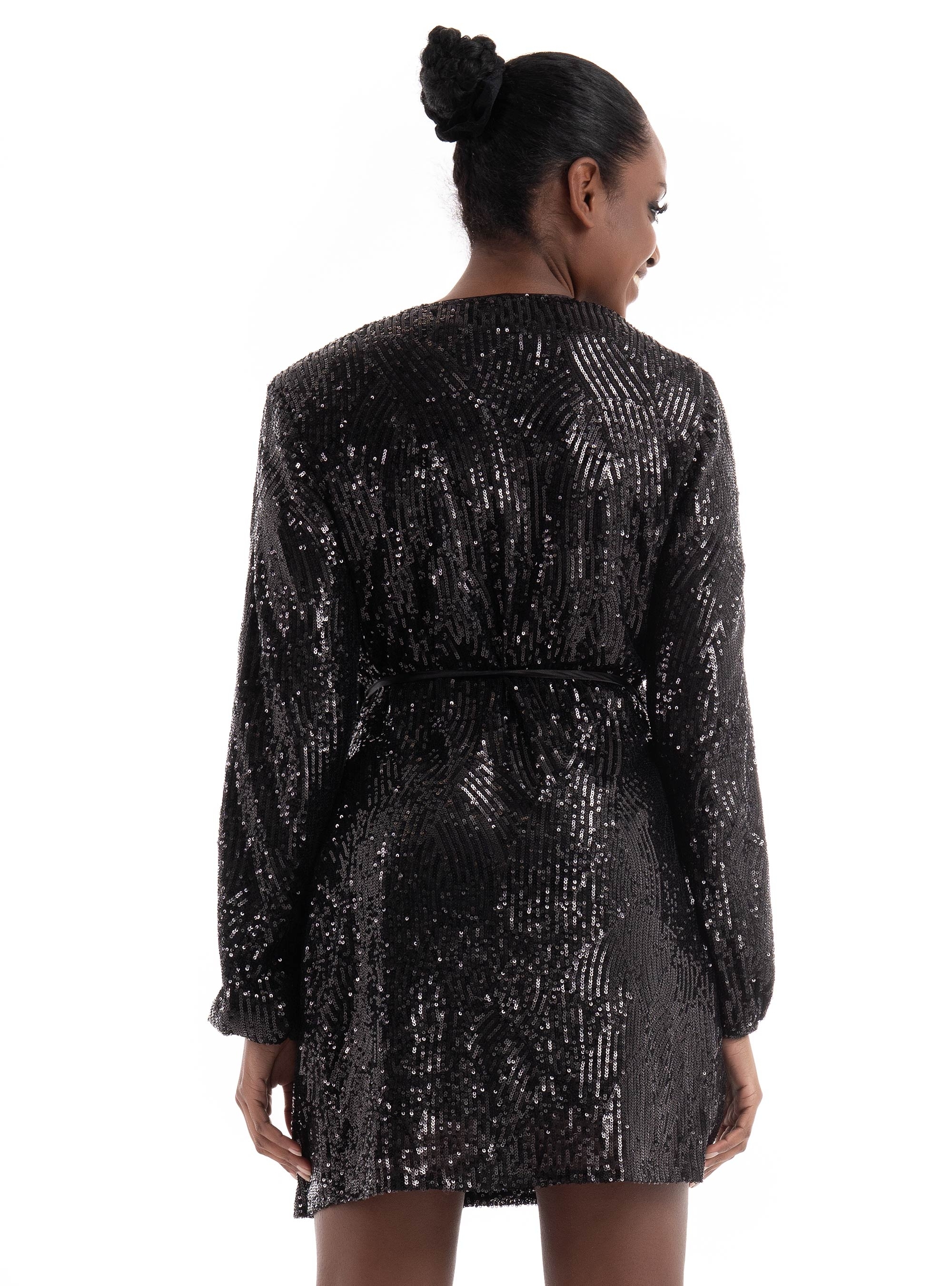 Superdry Sequin Wrap Mini Dress - Black
