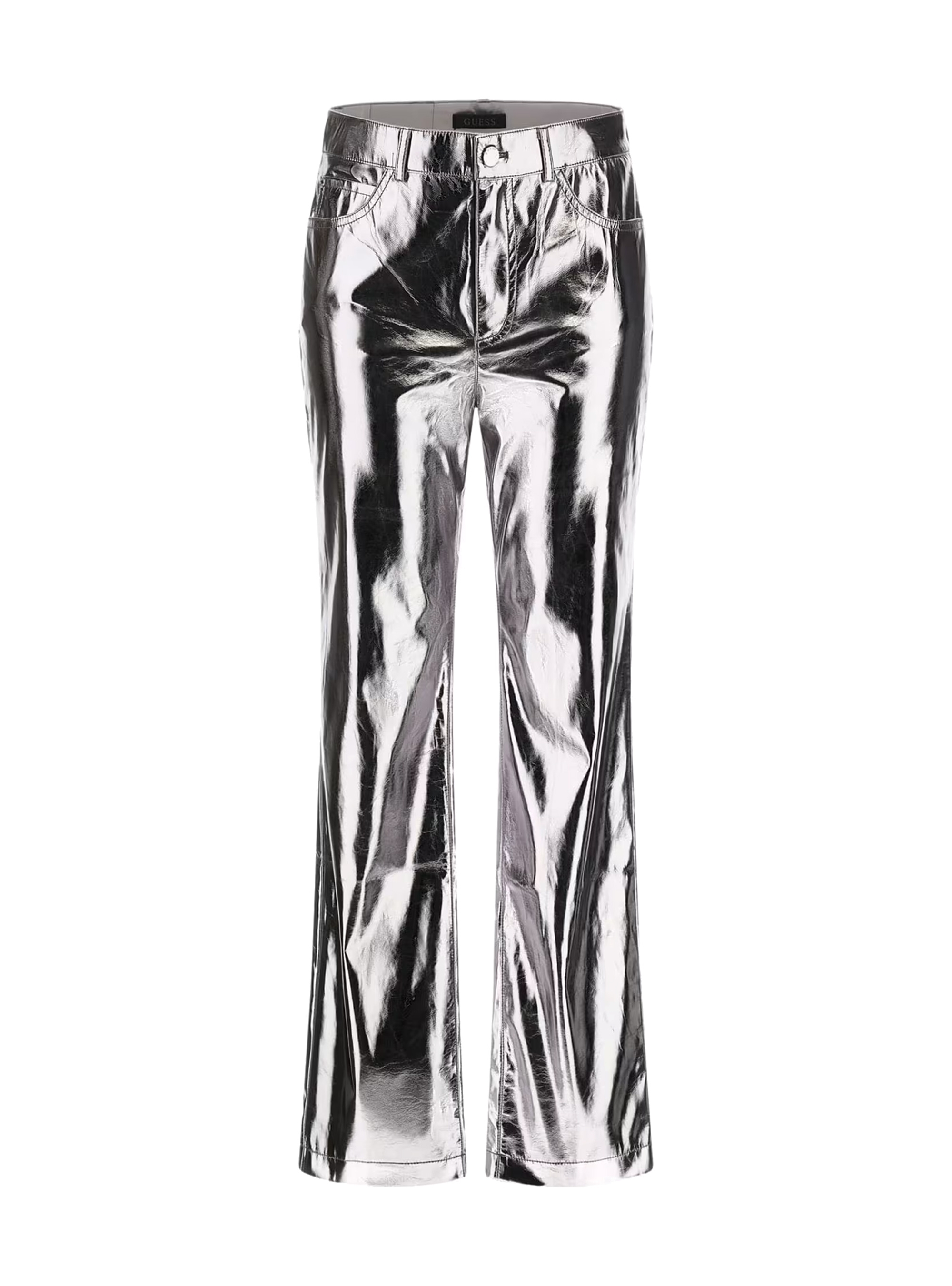 Guess Metallic Faux Leather Straight Pants - Silver