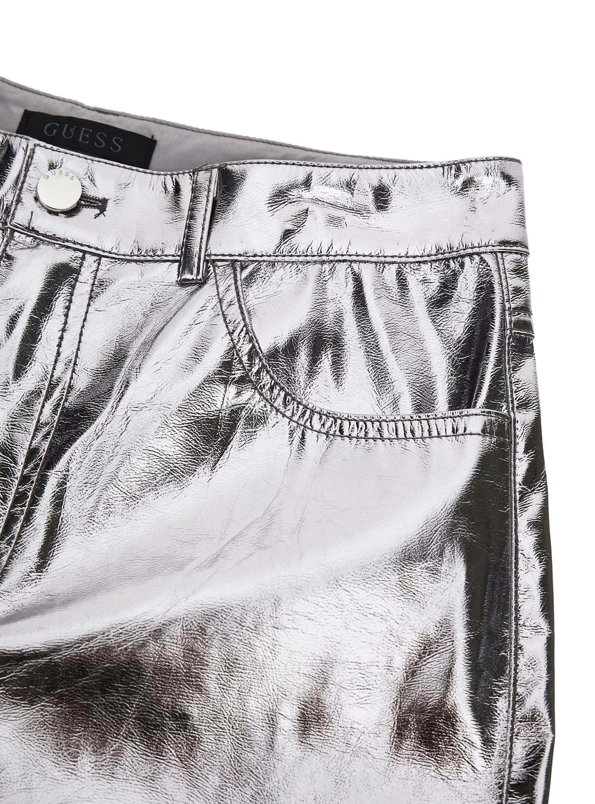 Guess Metallic Faux Leather Straight Pants - Silver