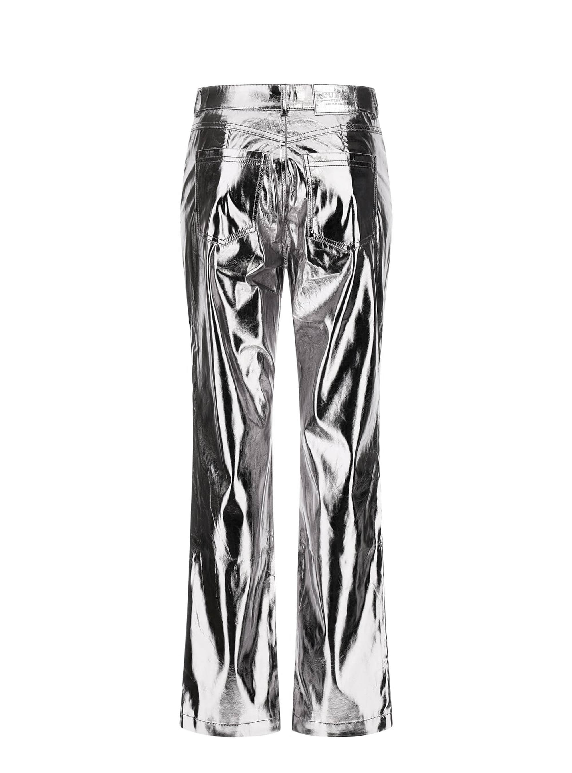 Guess Metallic Faux Leather Straight Pants - Silver