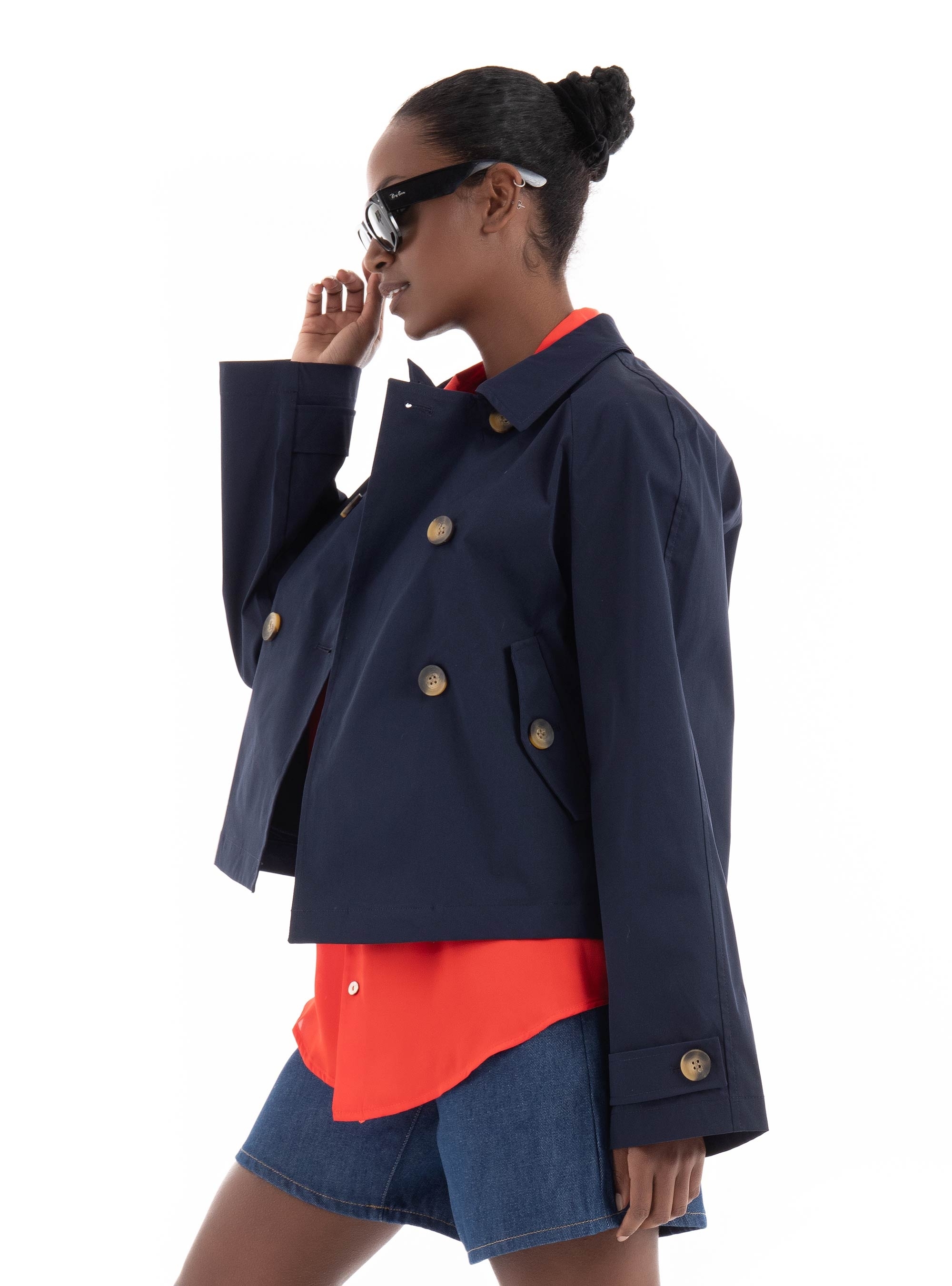 Only April Short Trenchcoat - Dark Blue