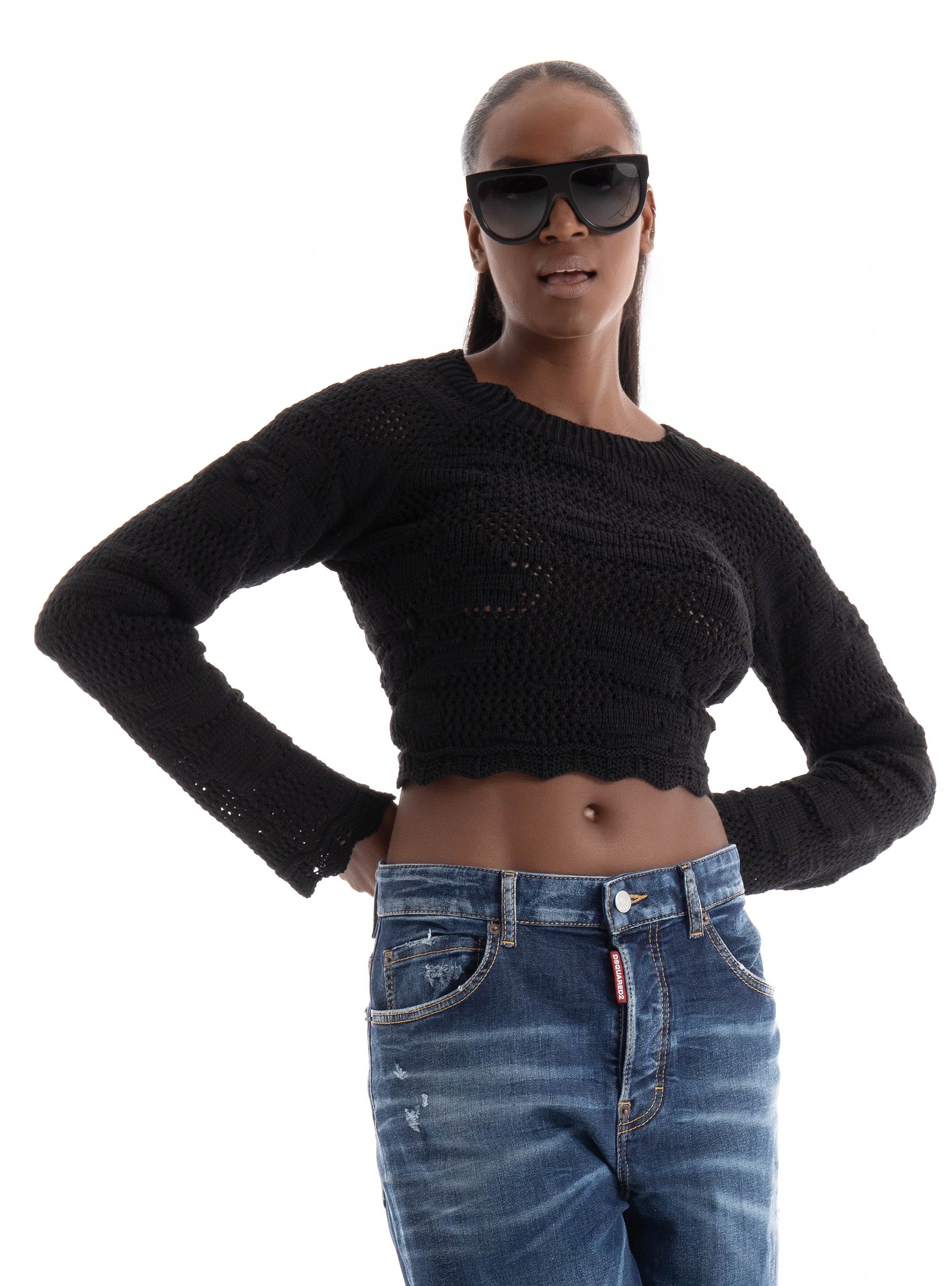 Only Cille Life Back Detail O-Neck Knit - Black