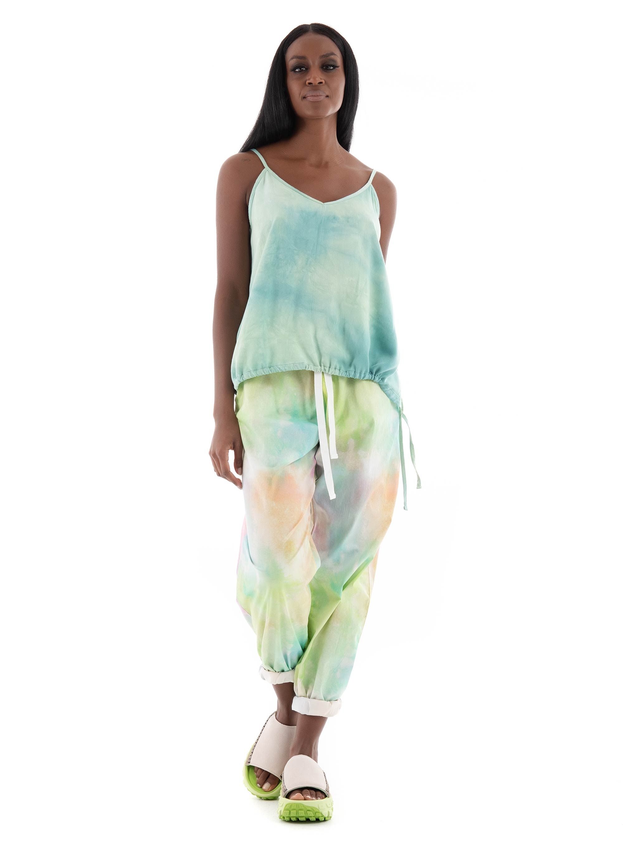 Deha Batik Effect Tie Dye Twill Top - Aquamarine