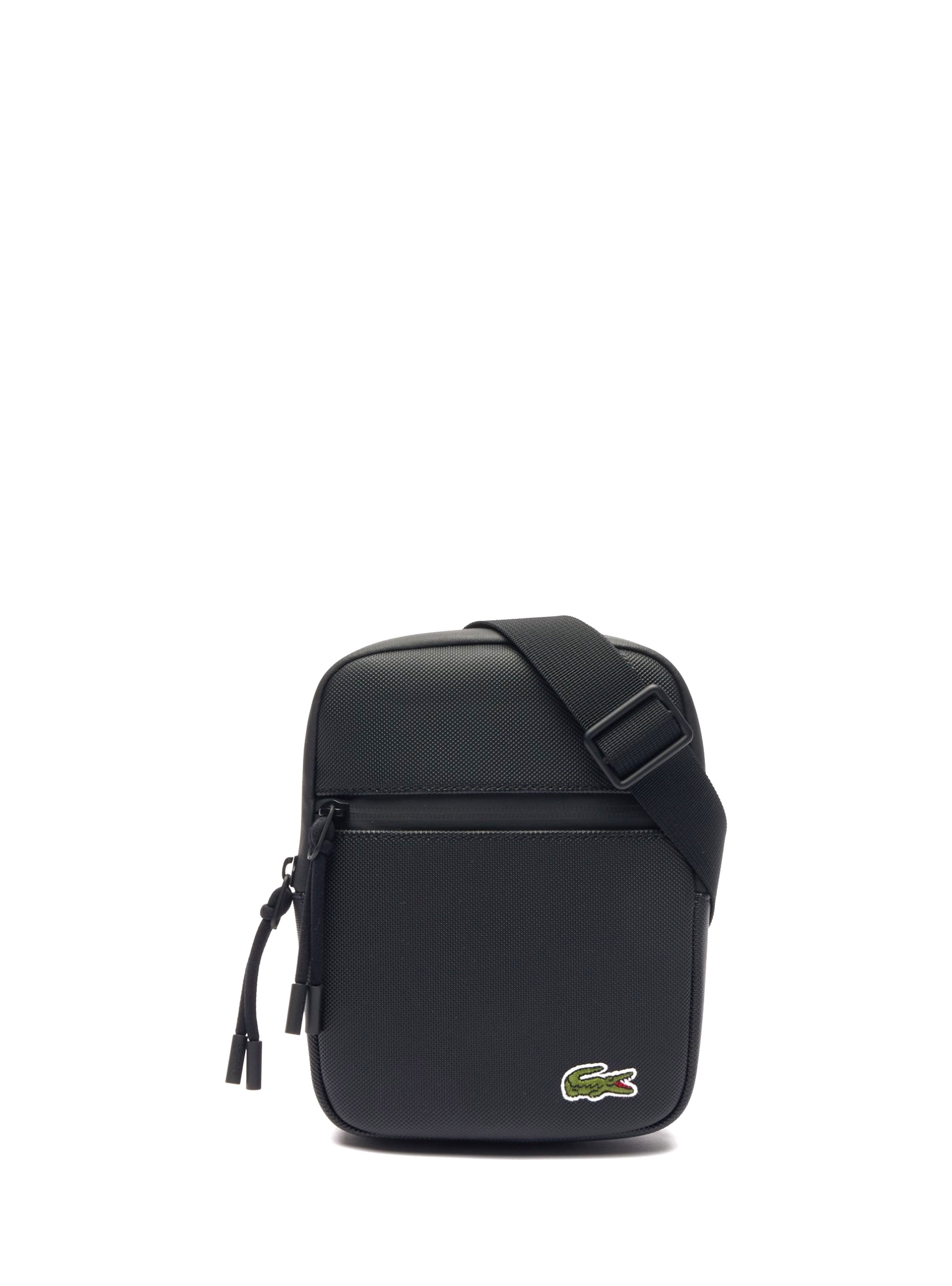 Lacoste Coated Canvas Small Flat Crossbody Bag - Black