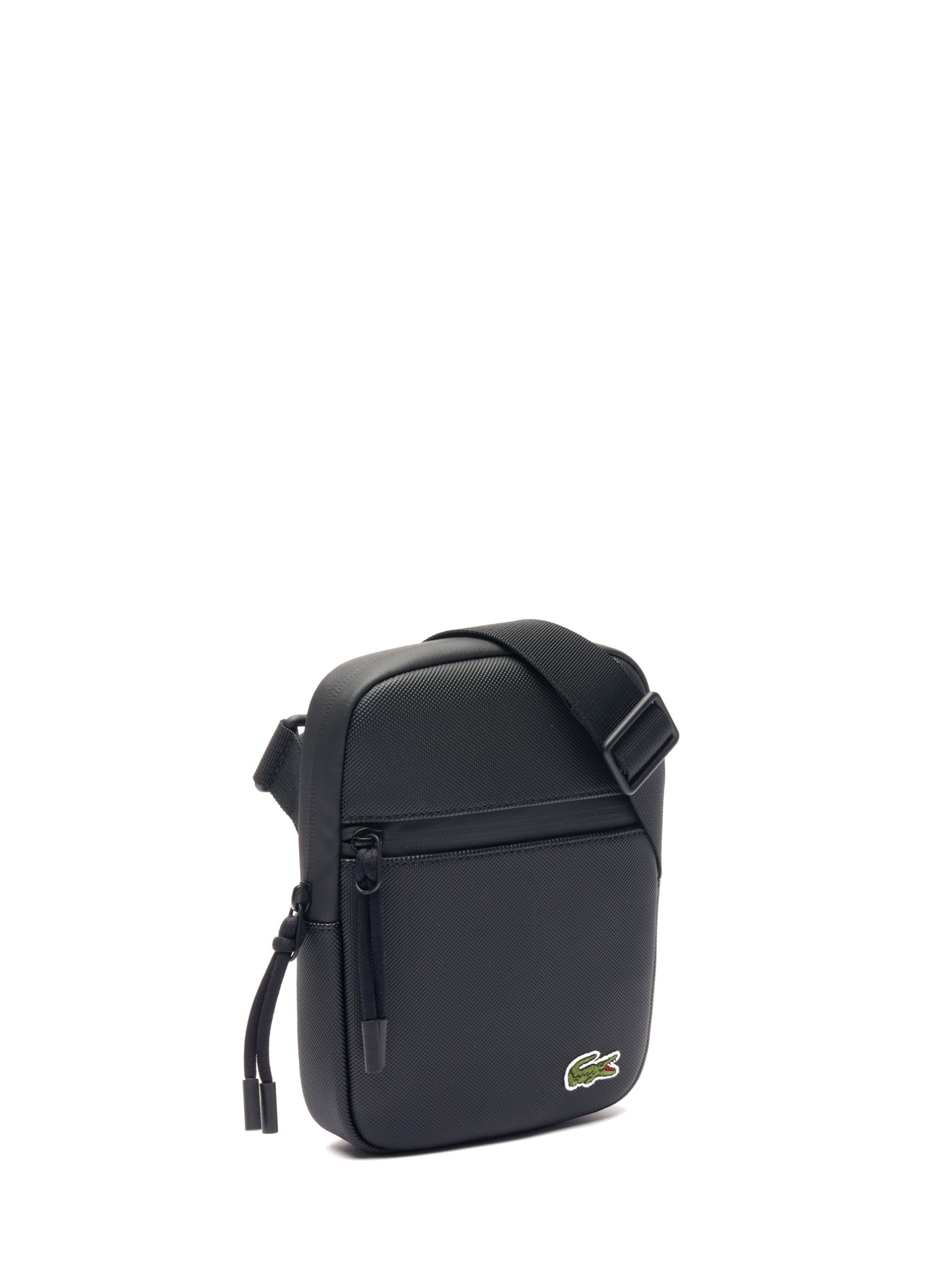 Lacoste Coated Canvas Small Flat Crossbody Bag - Black