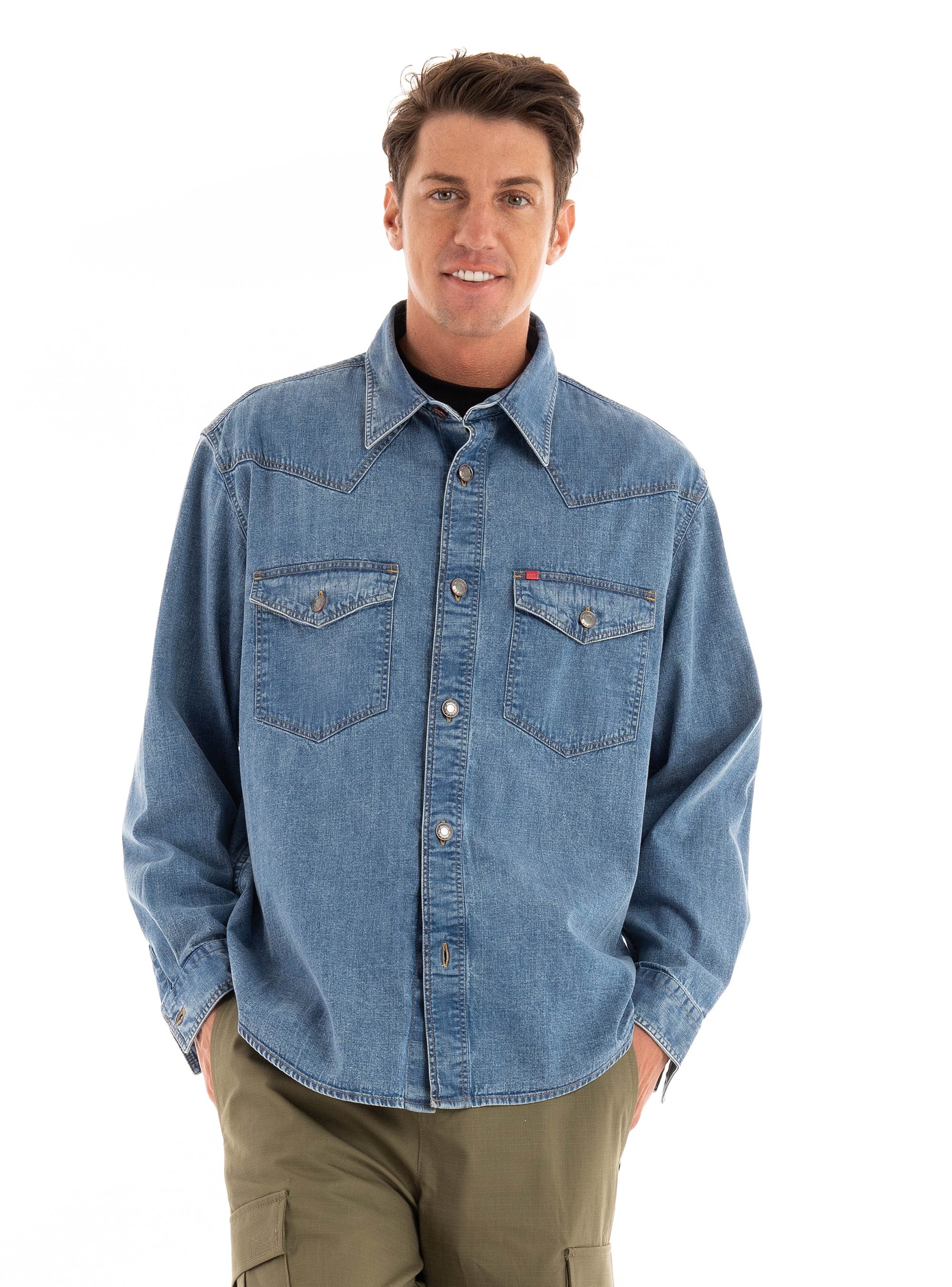 HUGO Oversize Fit Denim Shirt Elpazo - Medium Aged Denim
