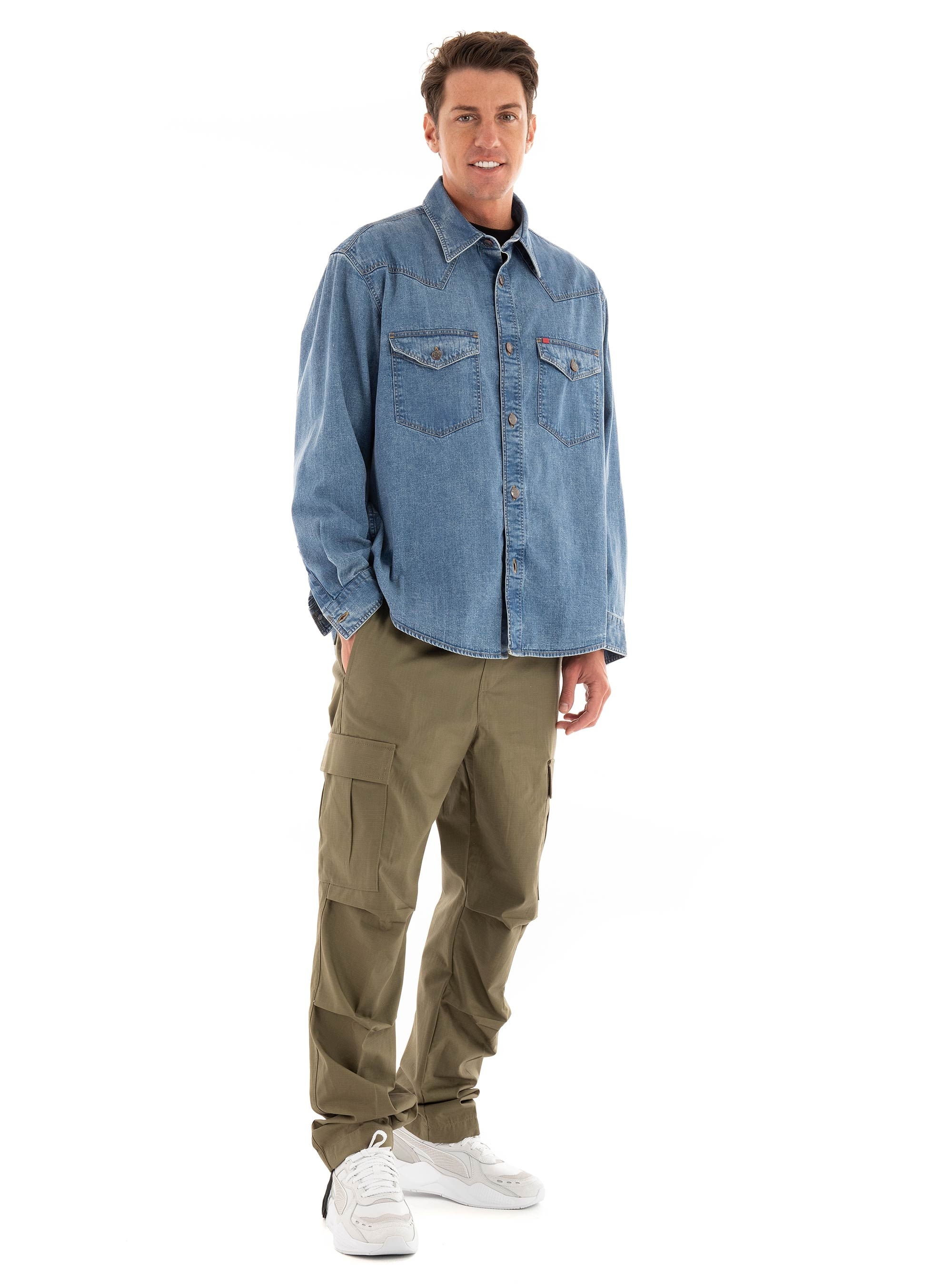 HUGO Oversize Fit Denim Shirt Elpazo - Medium Aged Denim