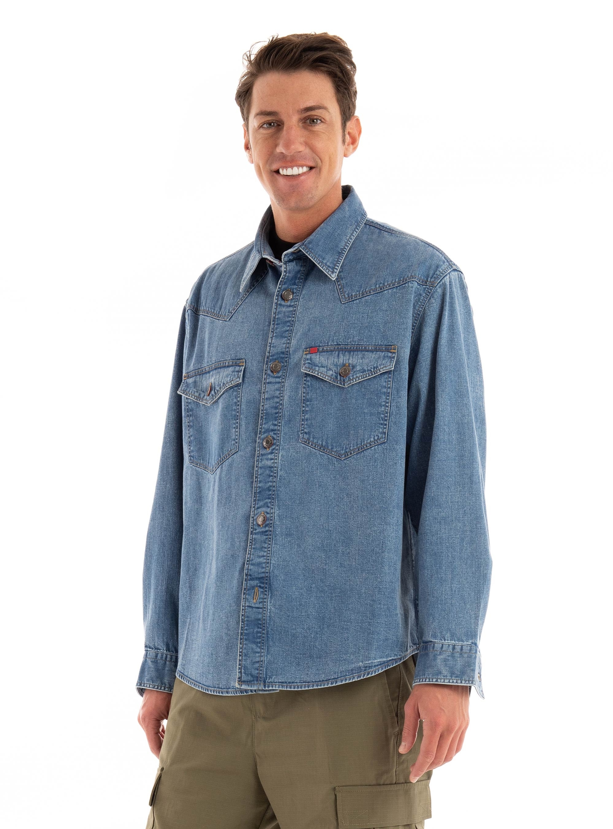 HUGO Oversize Fit Denim Shirt Elpazo - Medium Aged Denim