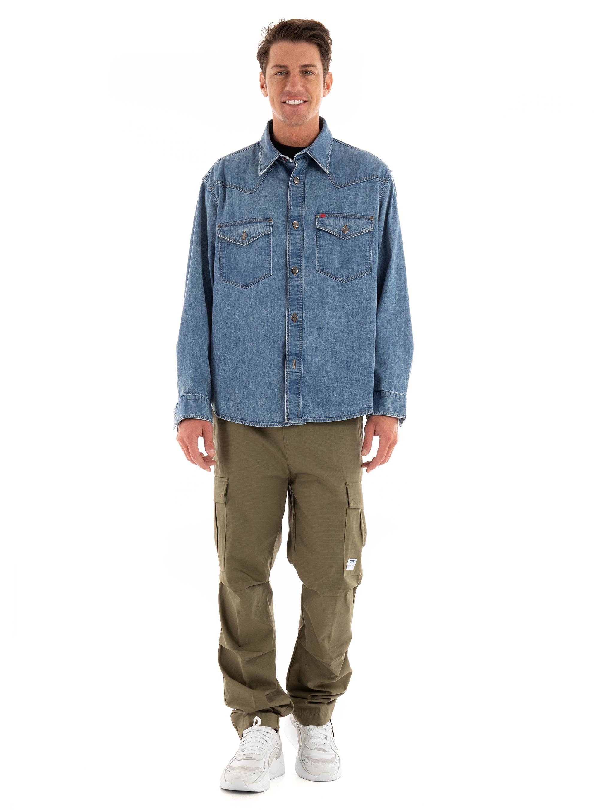 HUGO Oversize Fit Denim Shirt Elpazo - Medium Aged Denim