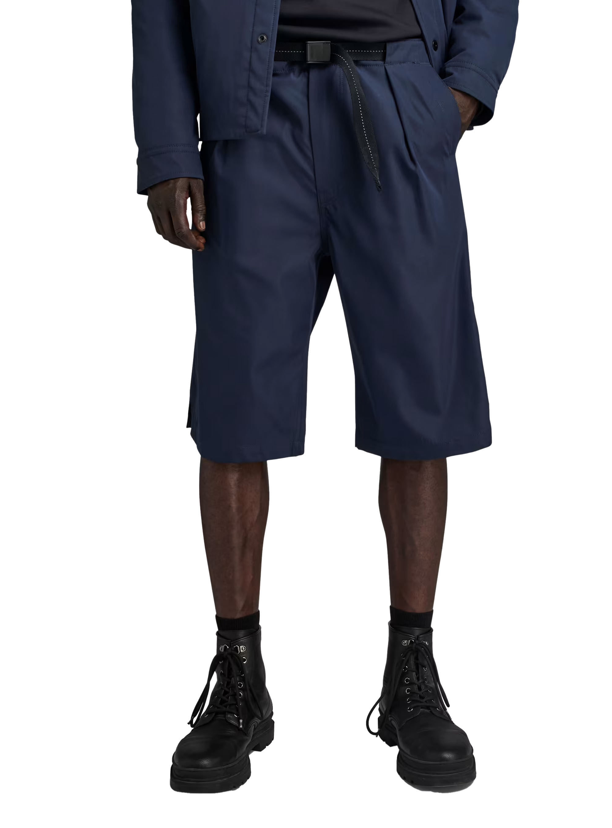G-Star Pleated Chino Belt Shorts - Dark Blue