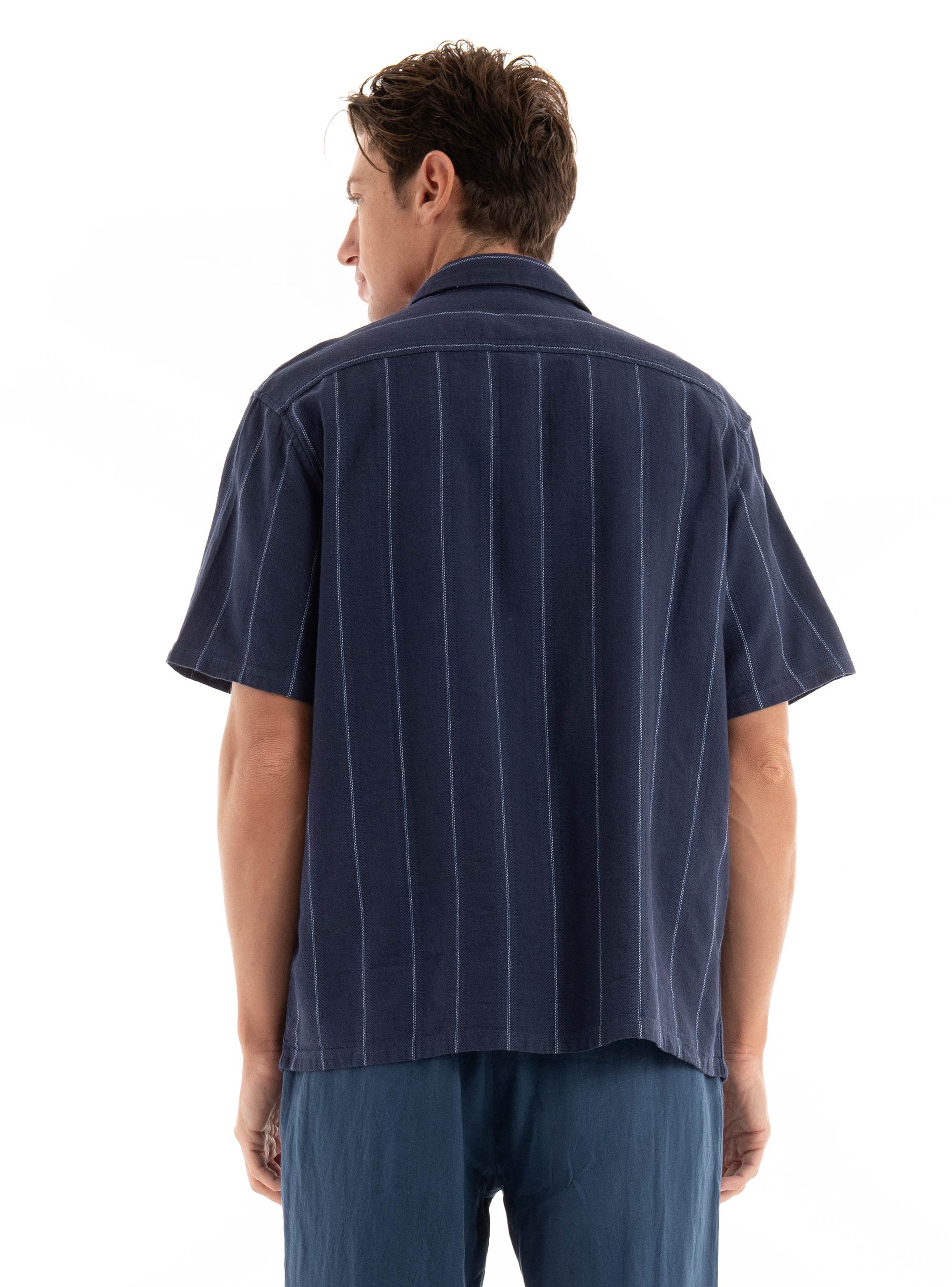 Guess Boxy Striped Textured Shirt - Blue