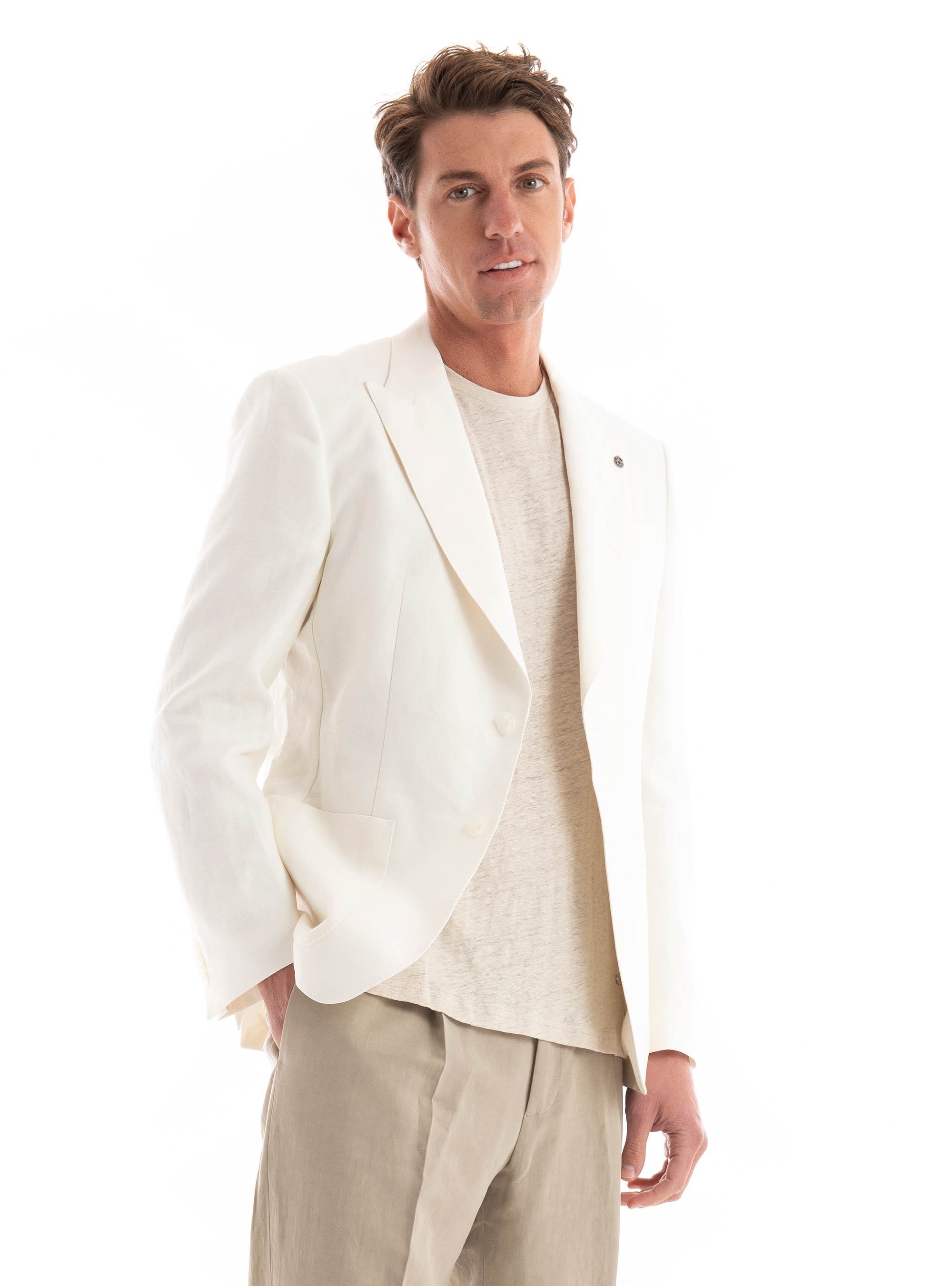 BOSS Slim Fit Linen Blazer H-Hutson-Peak-242 - White