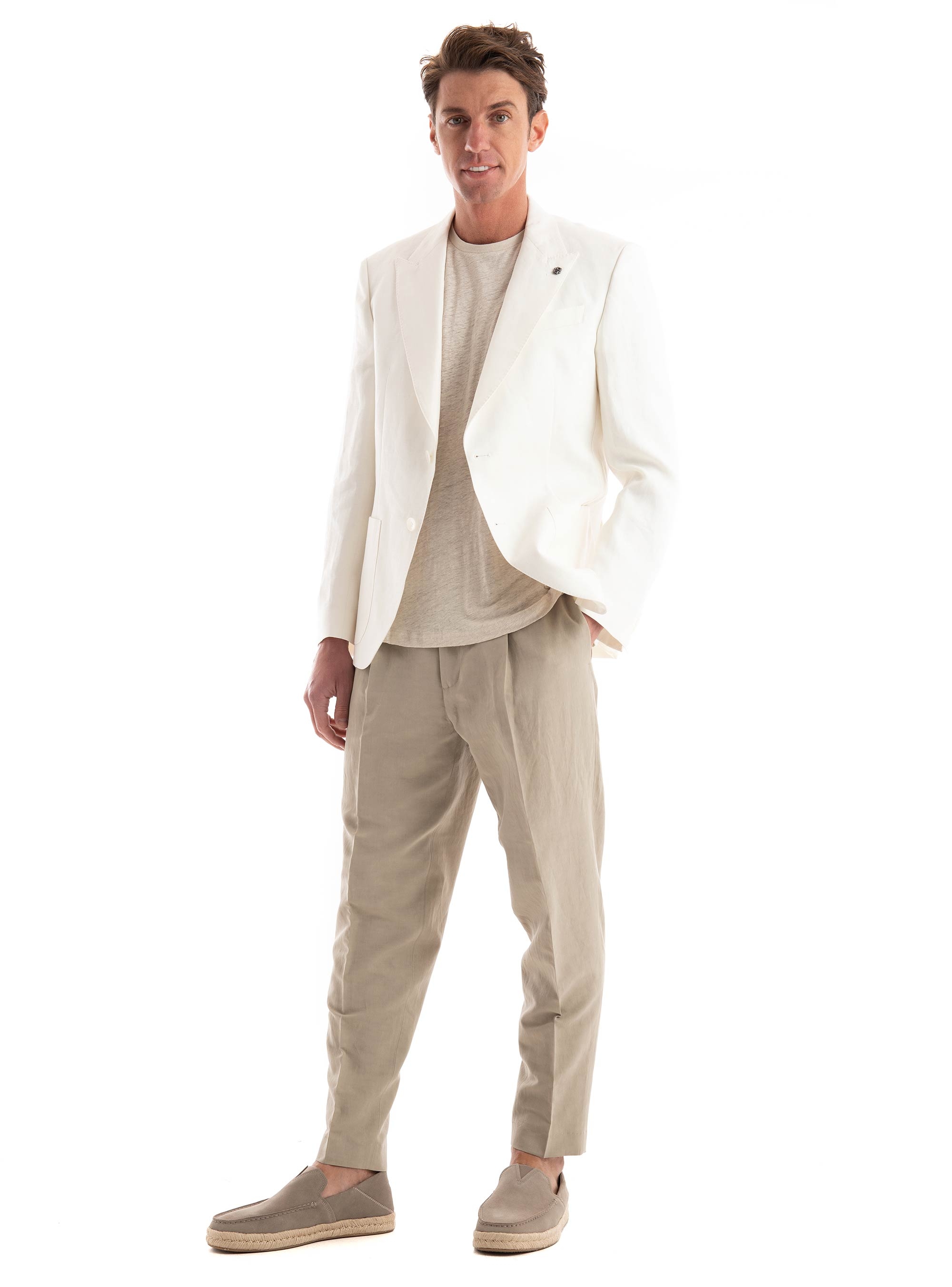 BOSS Slim Fit Linen Blazer H-Hutson-Peak-242 - White