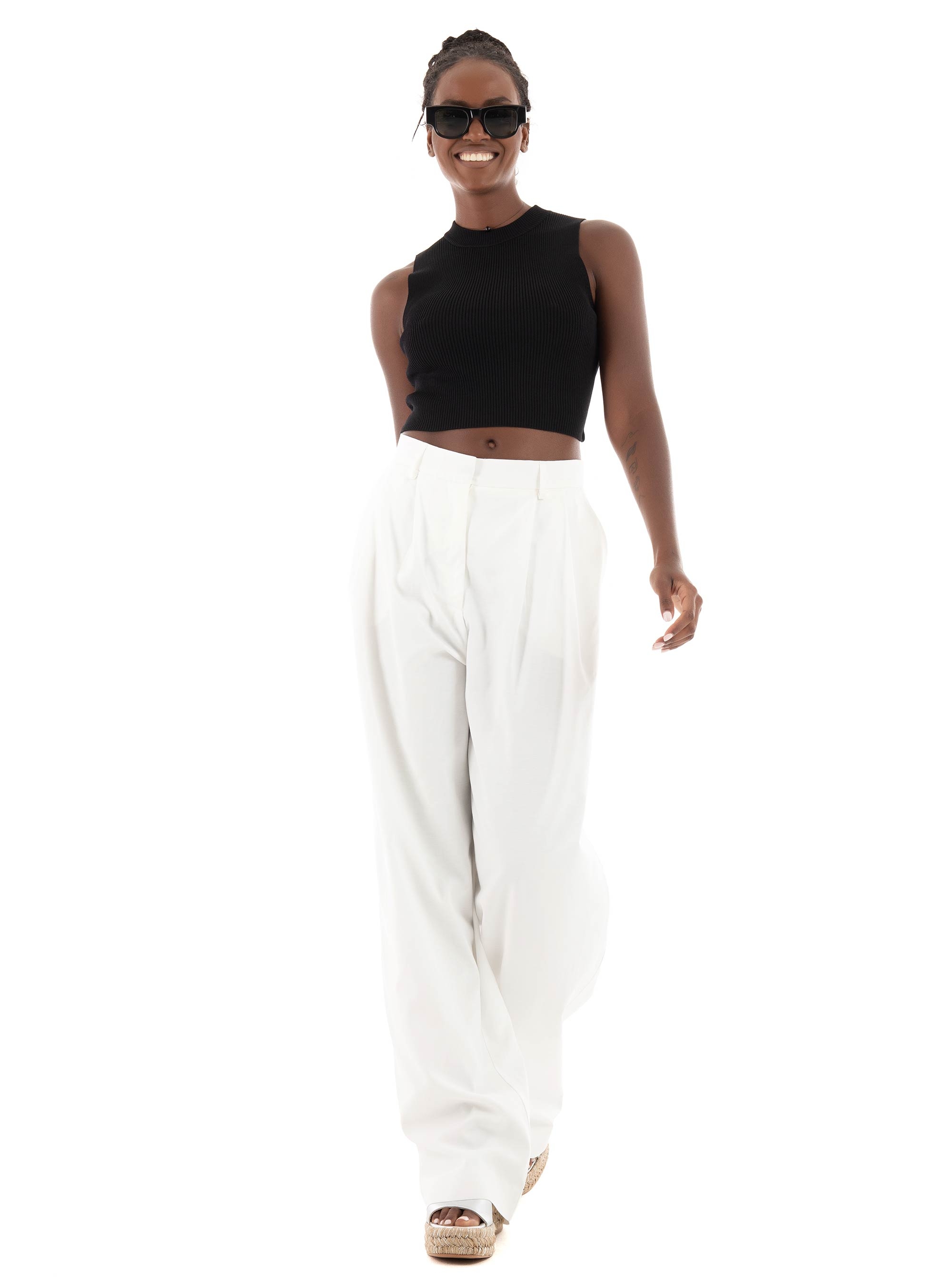 Black & Black Pants - White