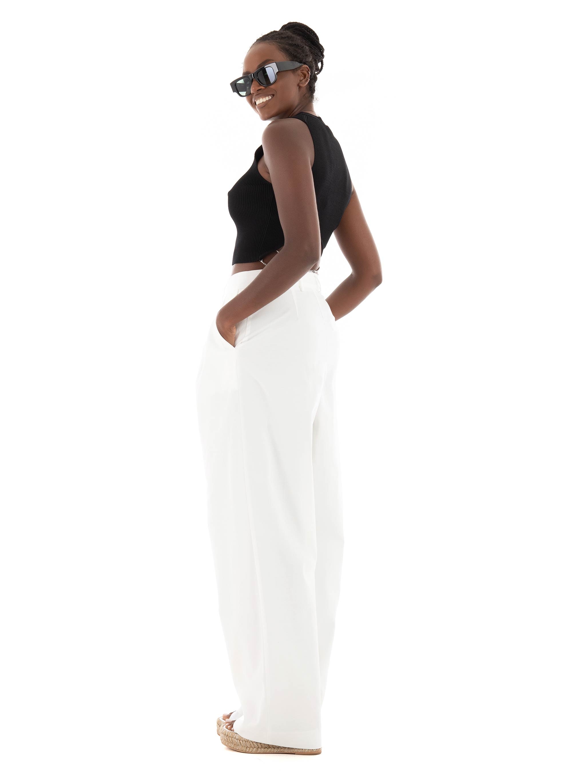 Black & Black Pants - White