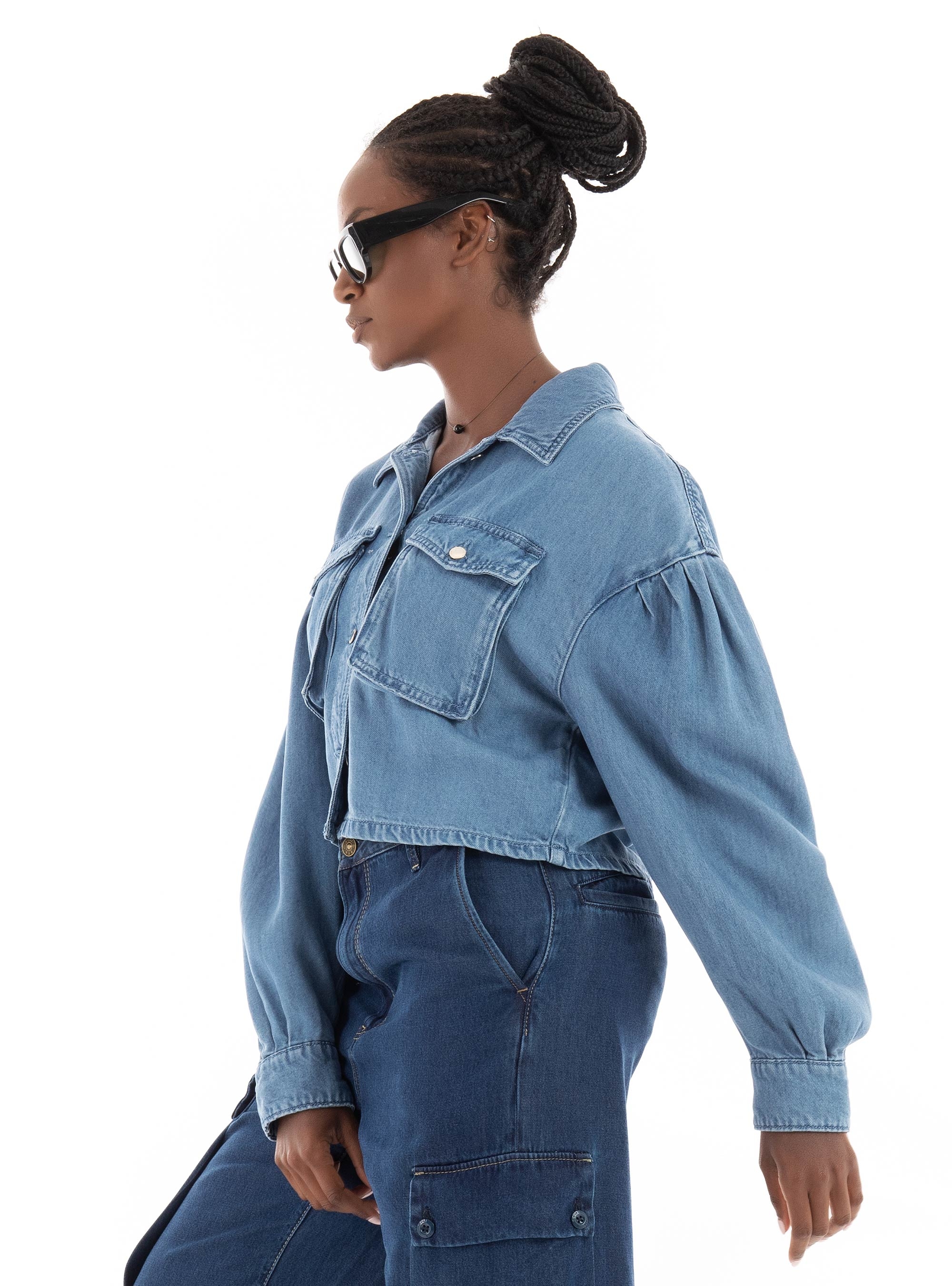 Only Lova Crop Denim Shirt - Medium Aged Denim