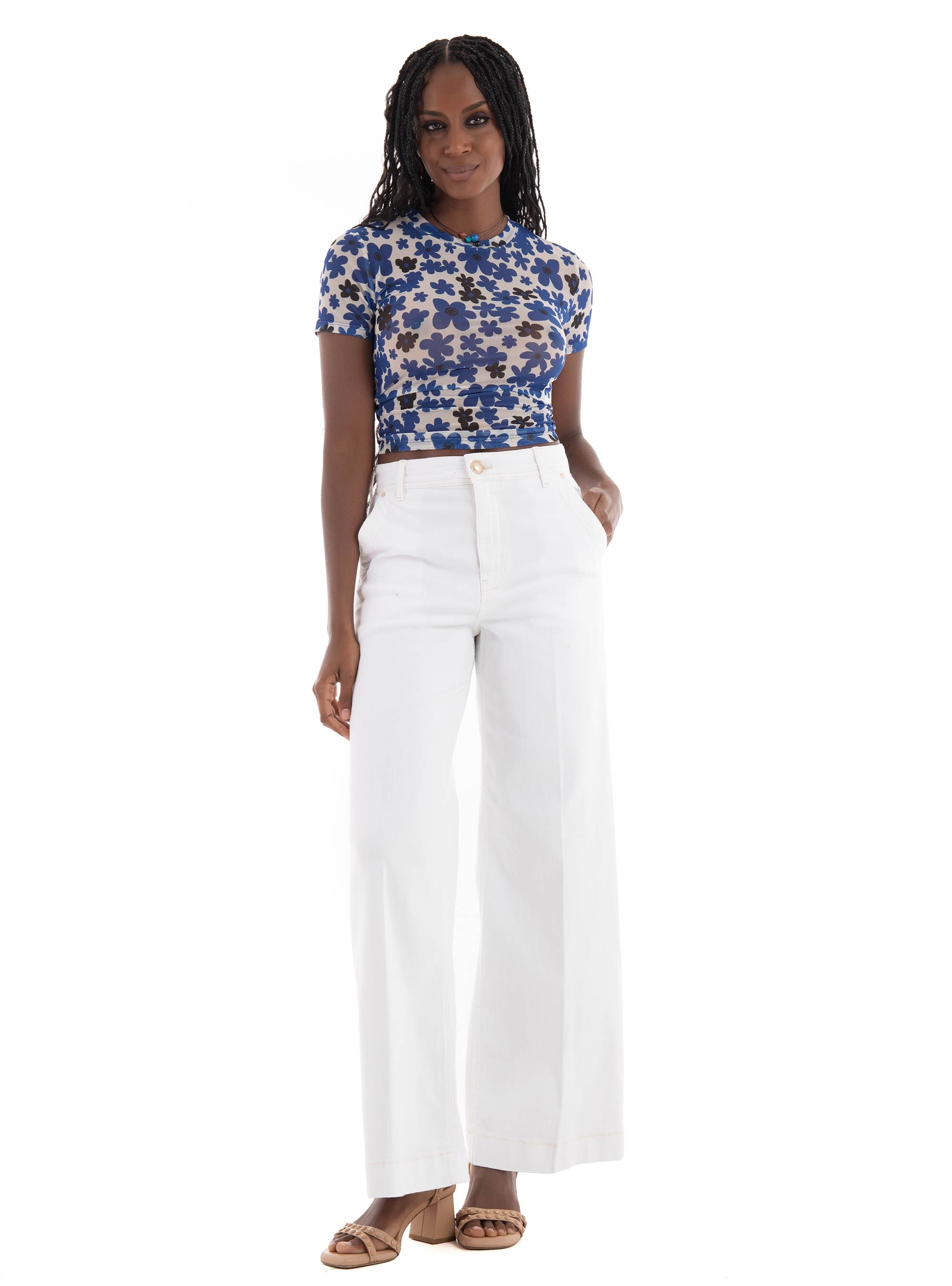 Guess Dakota High Wide Crop Pants - White