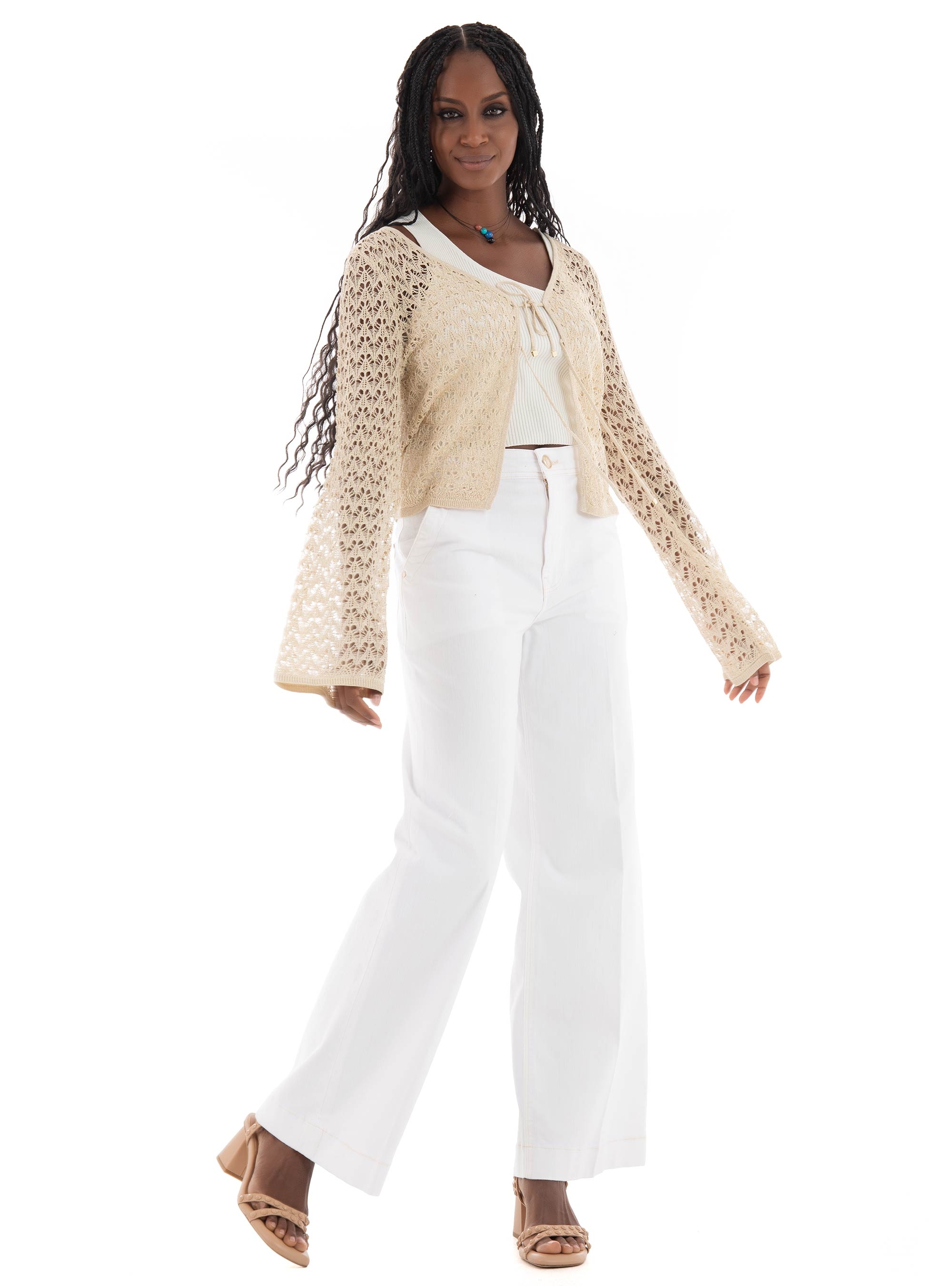 Guess Dakota High Wide Crop Pants - White