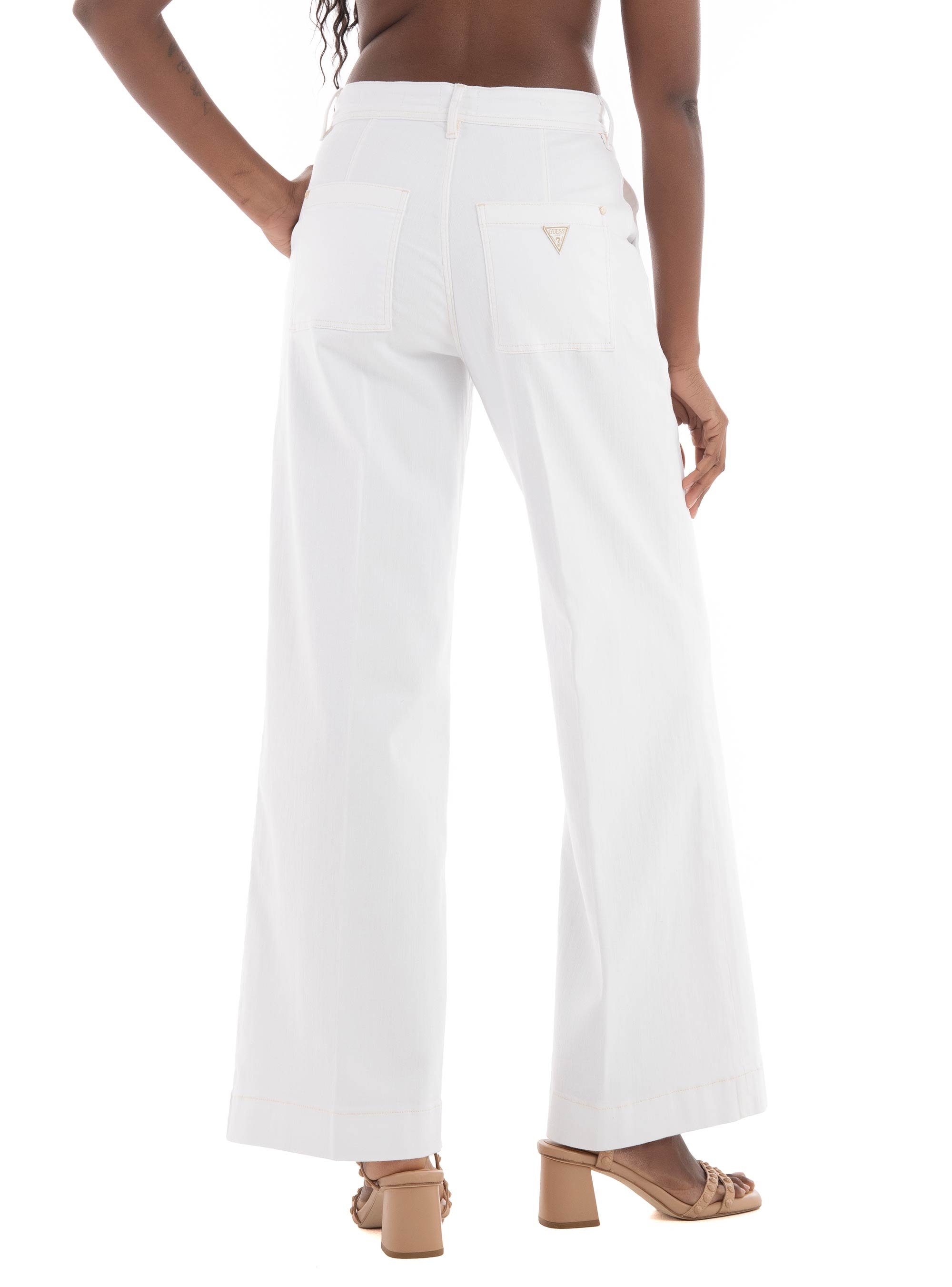 Guess Dakota High Wide Crop Pants - White