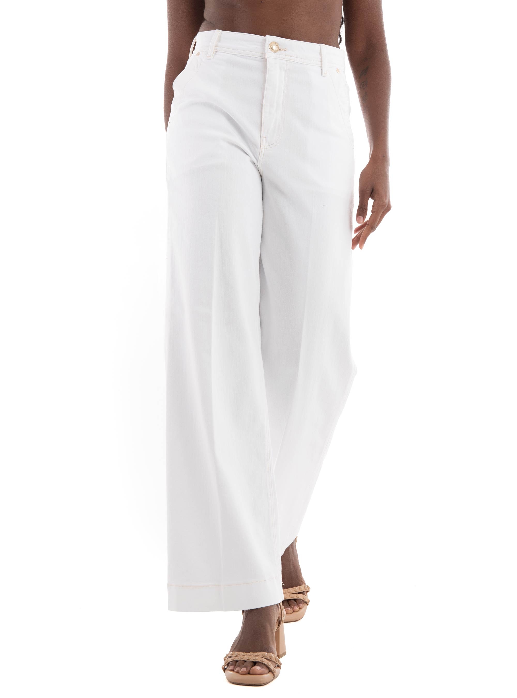 Guess Dakota High Wide Crop Pants - White