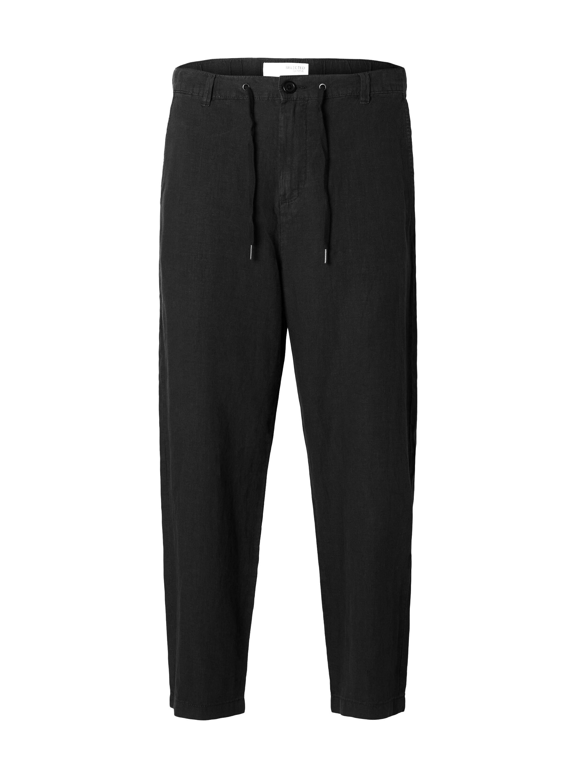 Selected 180 Relaxed Cropped Magnus Linen Pants - Black