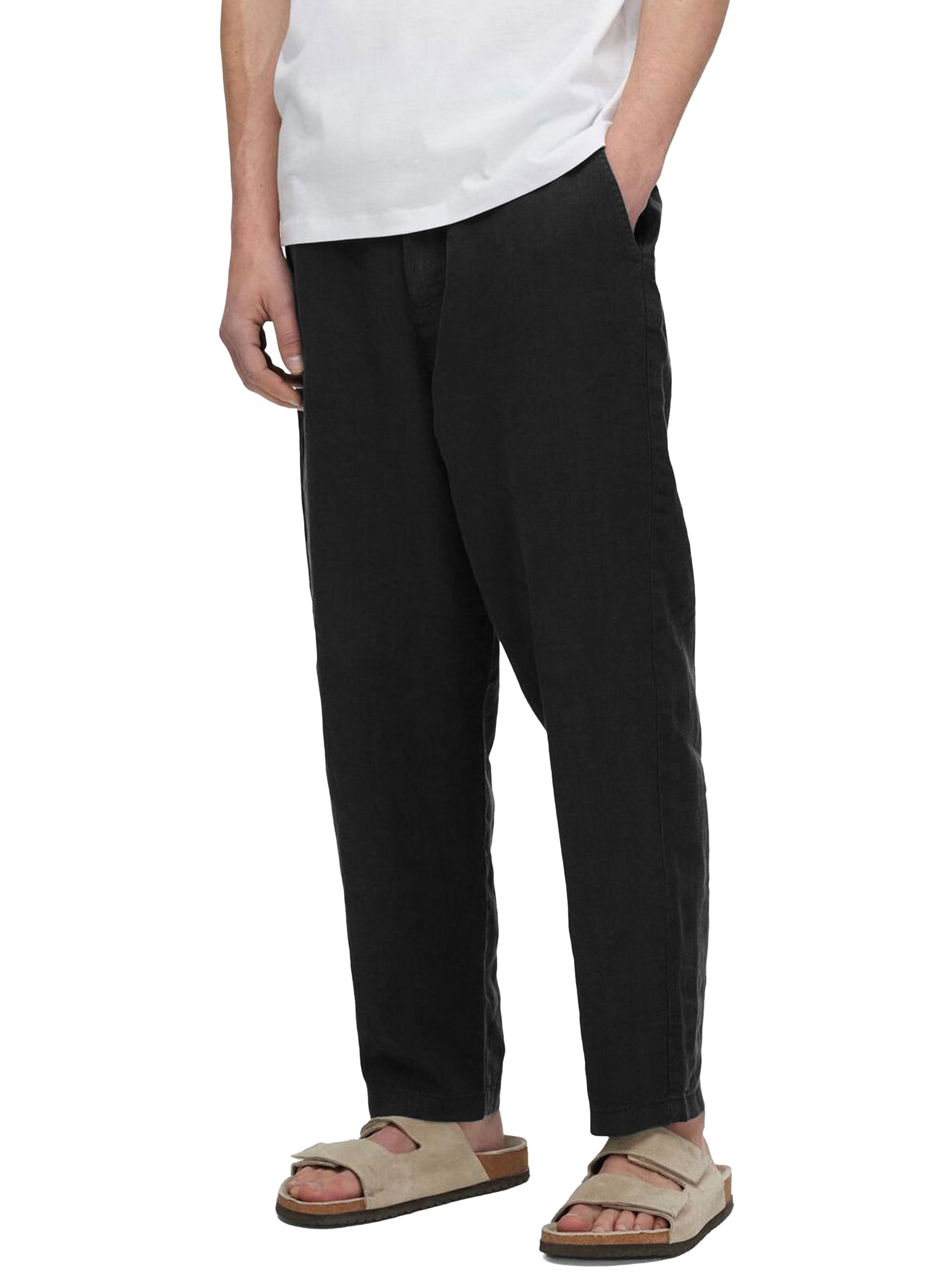 Selected 180 Relaxed Cropped Magnus Linen Pants - Black