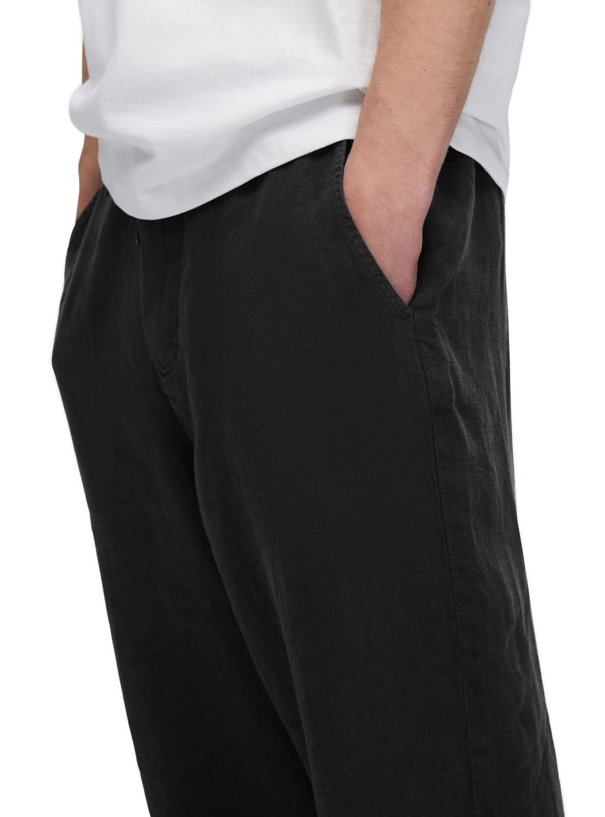 Selected 180 Relaxed Cropped Magnus Linen Pants - Black