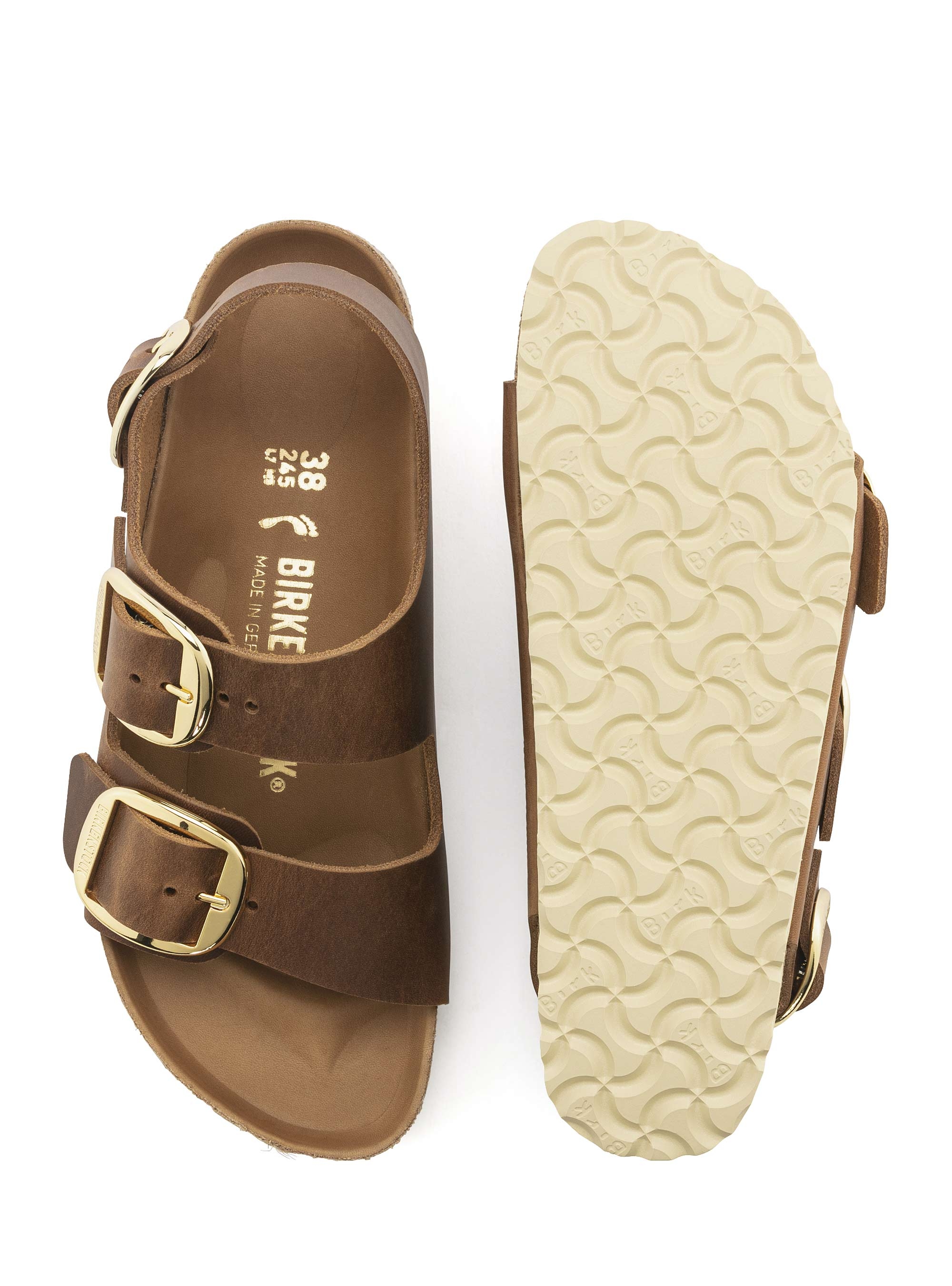Birkenstock Milano Big Buckle Leather Oiled Narrow Fit Sandals - Cognac