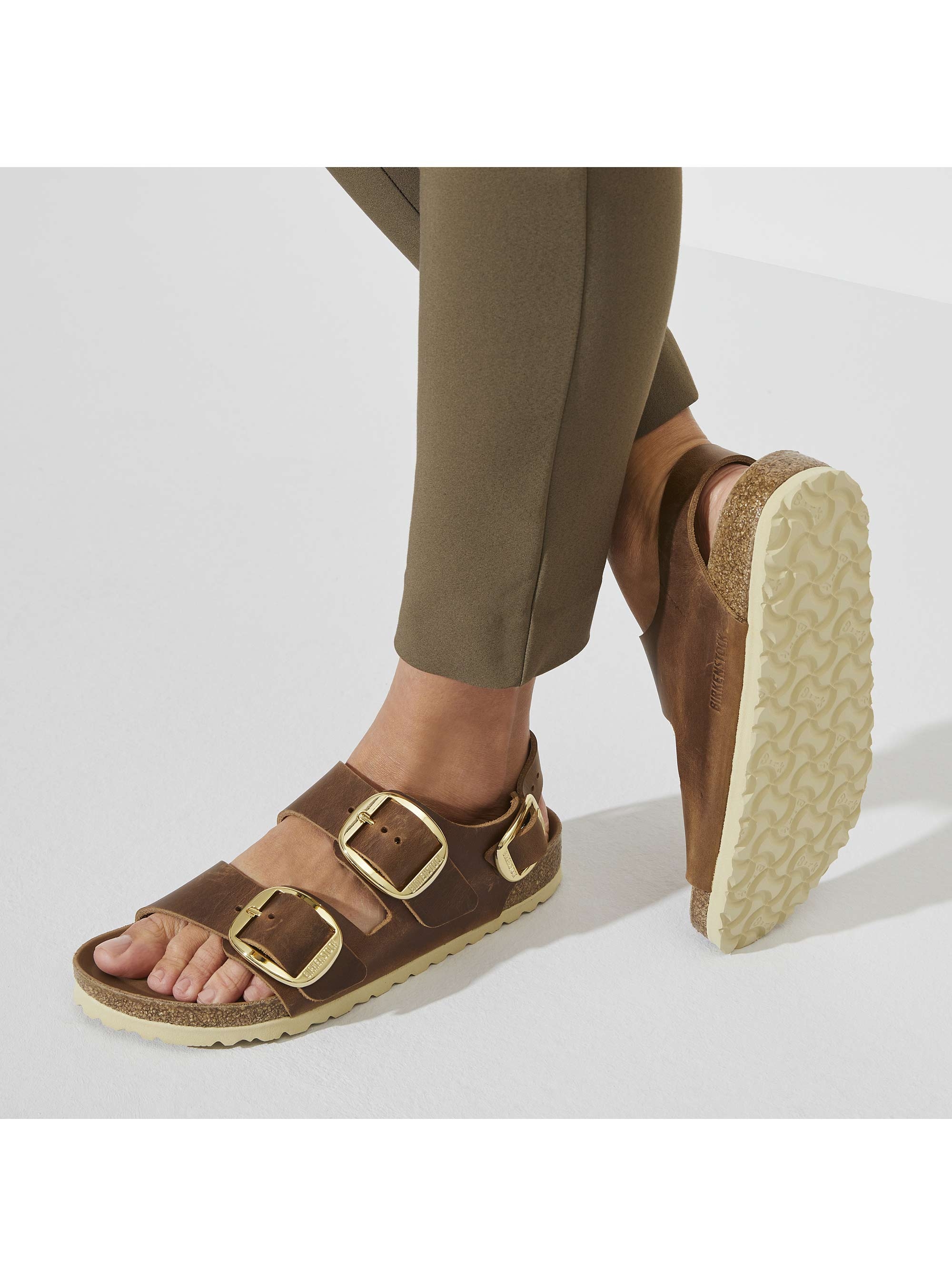 Birkenstock Milano Big Buckle Leather Oiled Narrow Fit Sandals - Cognac