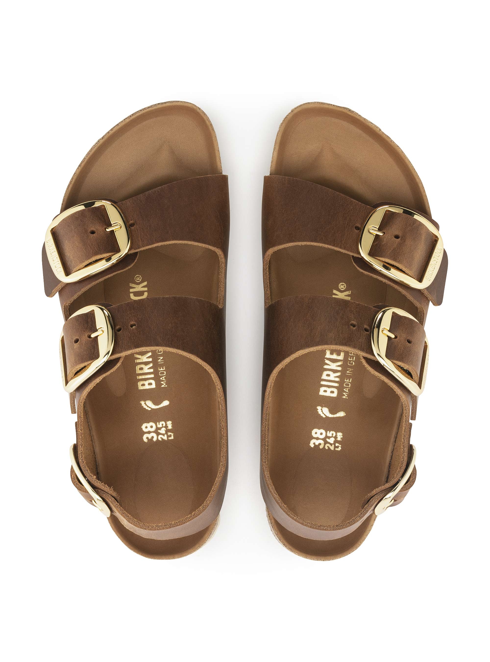 Birkenstock Milano Big Buckle Leather Oiled Narrow Fit Sandals - Cognac