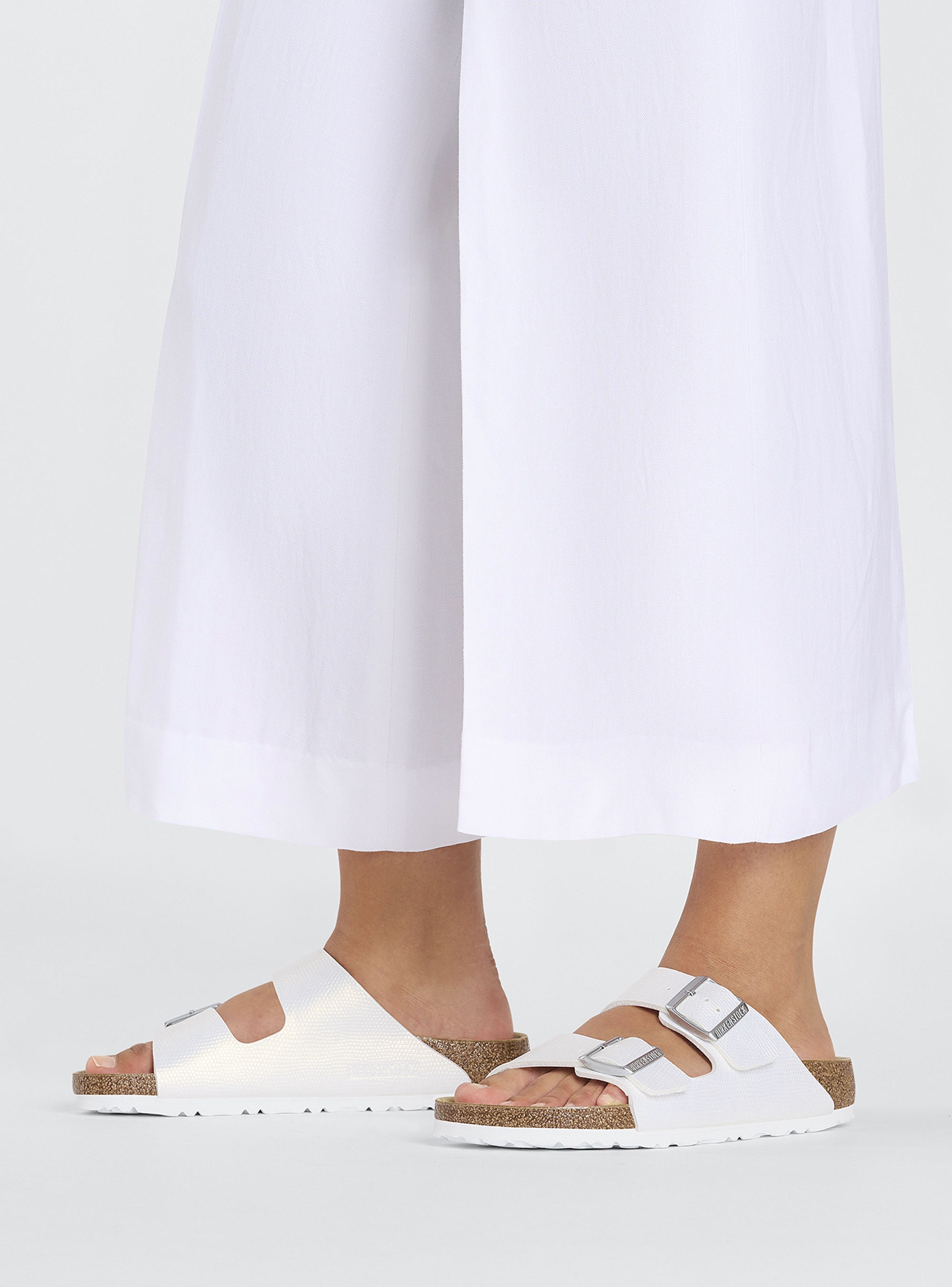 Birkenstock Arizona Birko Flor Shiny Narrow Fit Sandals - White