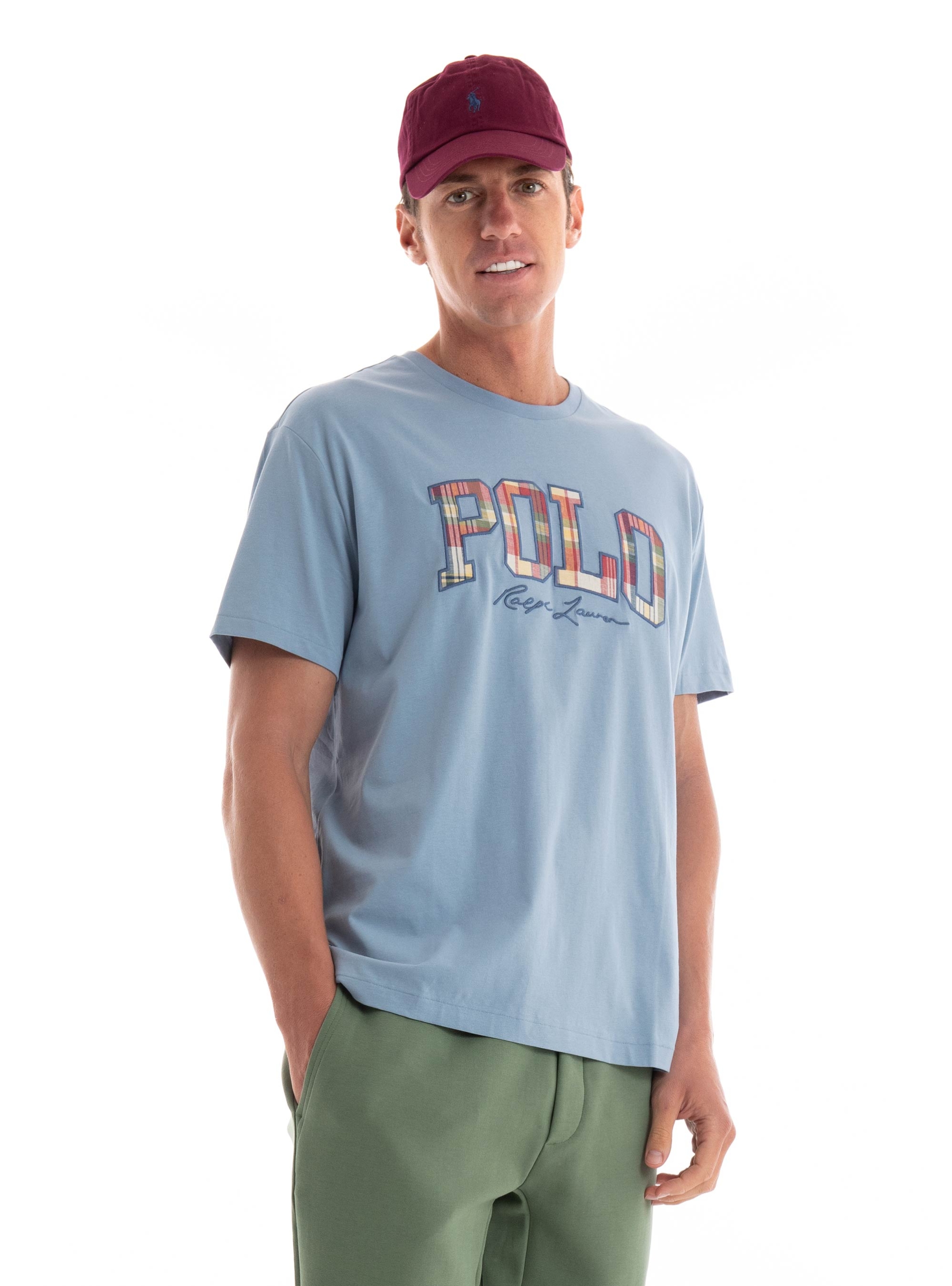Polo Ralph Lauren Classic Fit Plaid-Logo Jersey T-Shirt - Light Blue