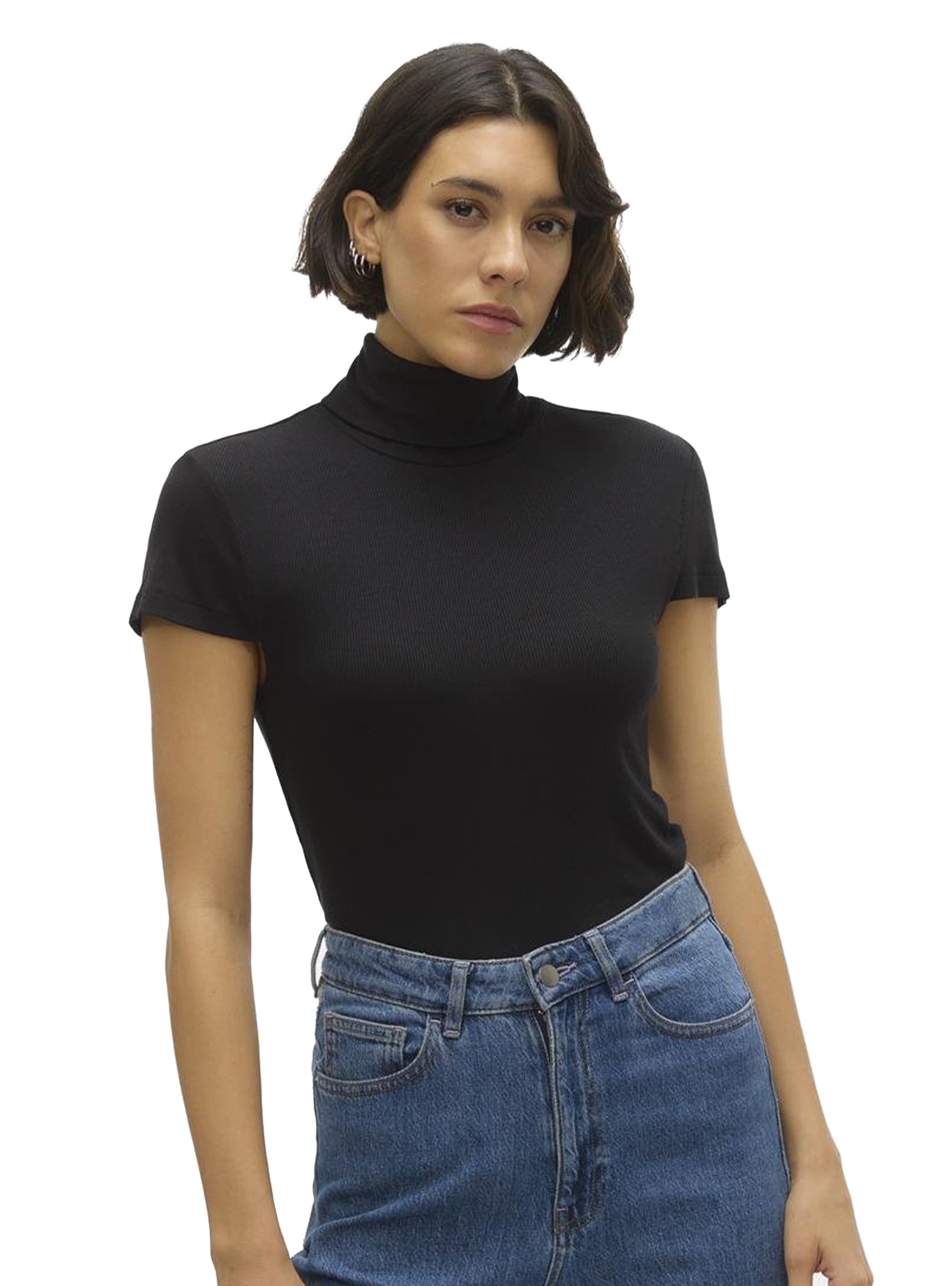 Vero Moda Irwina Cap Sleeve Roll Neck Top - Black