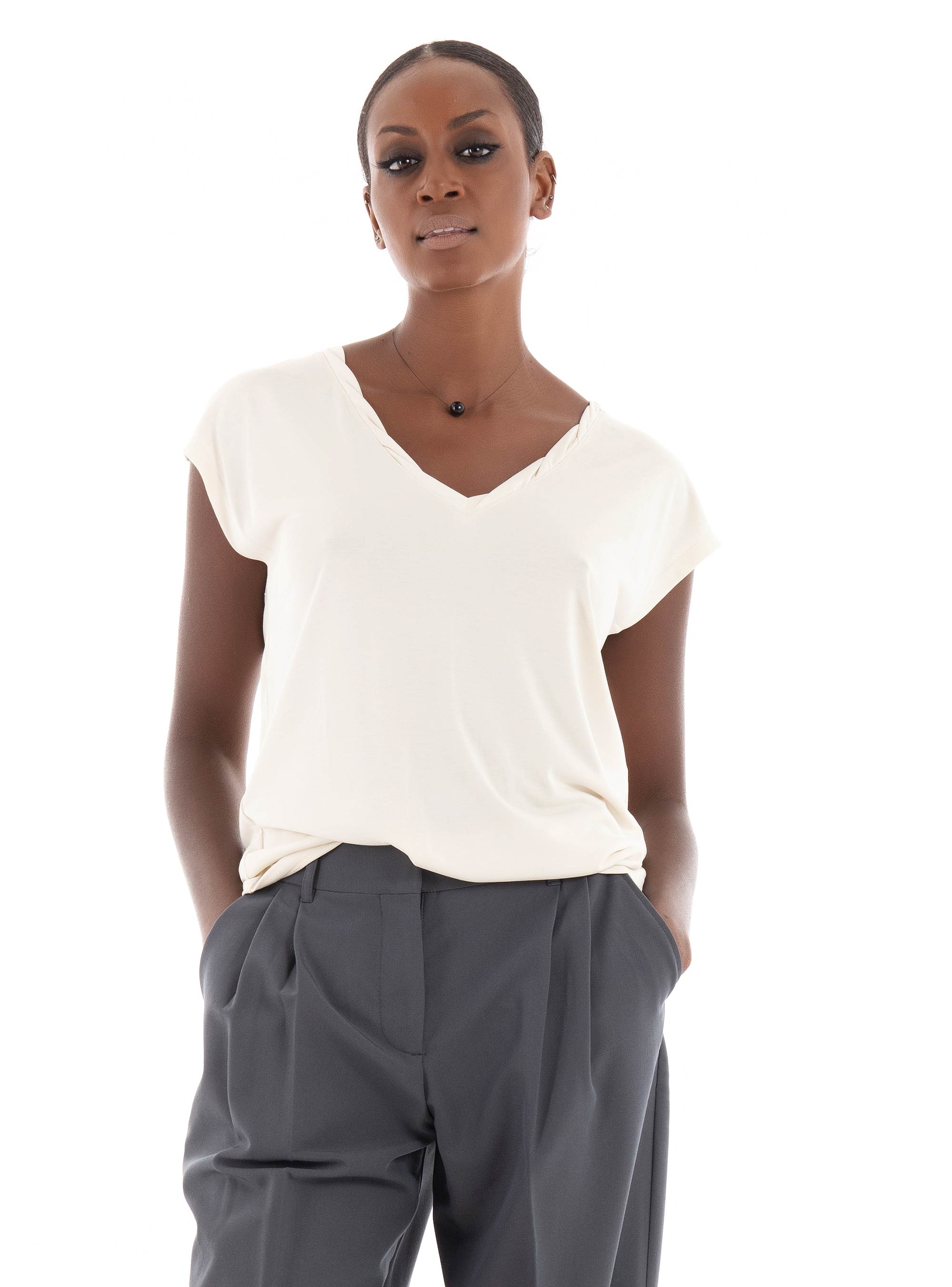 Only Hannah V-Neck Top - Ecru